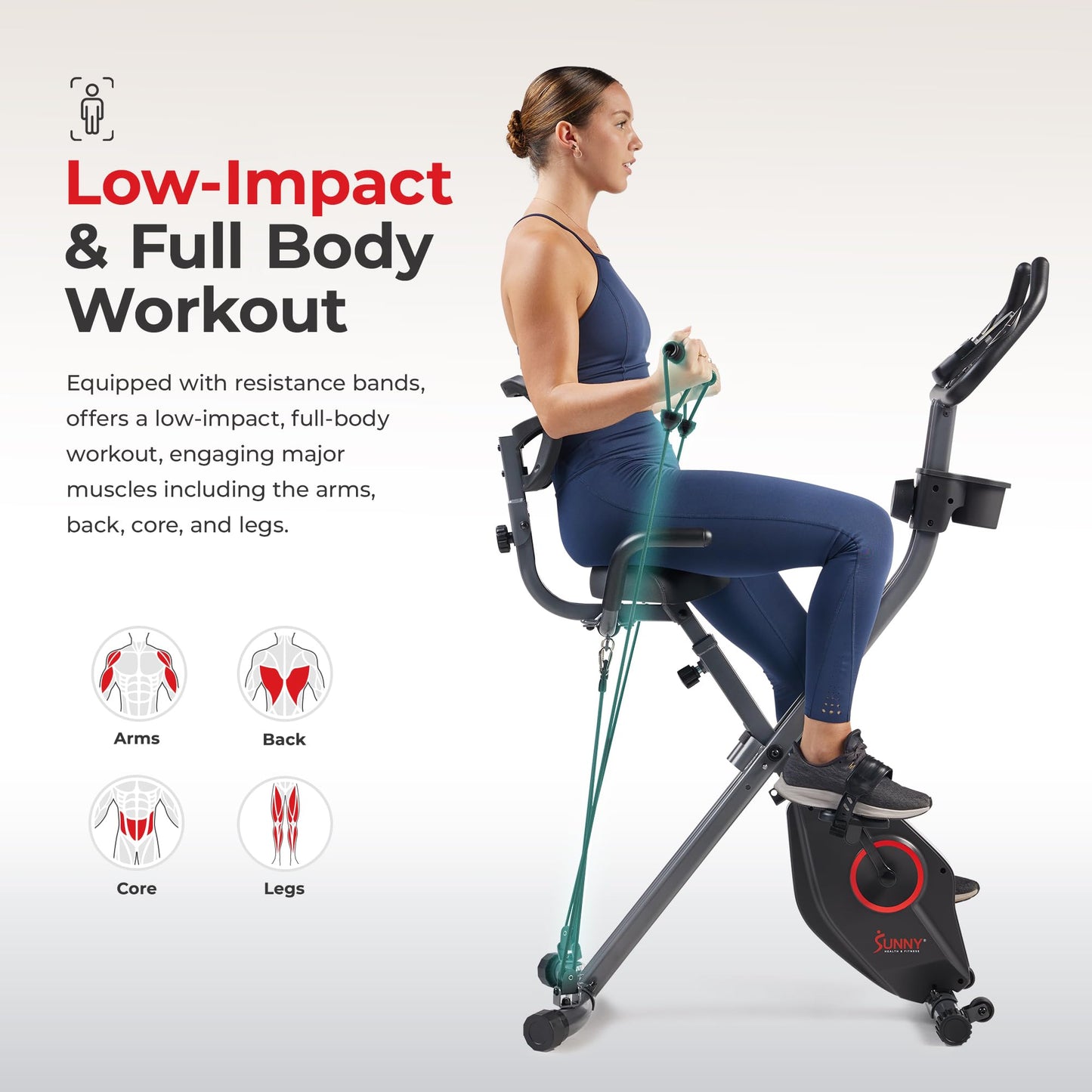 Sunny Health & Fitness Foldable Magnetic Stationary Exercise X-Bike Pro, 300 LB Capacity, Low-Impact, 14-Level Resistance, Ergonomic Support, SunnyFit App Enhanced Connectivity - SF-B223012