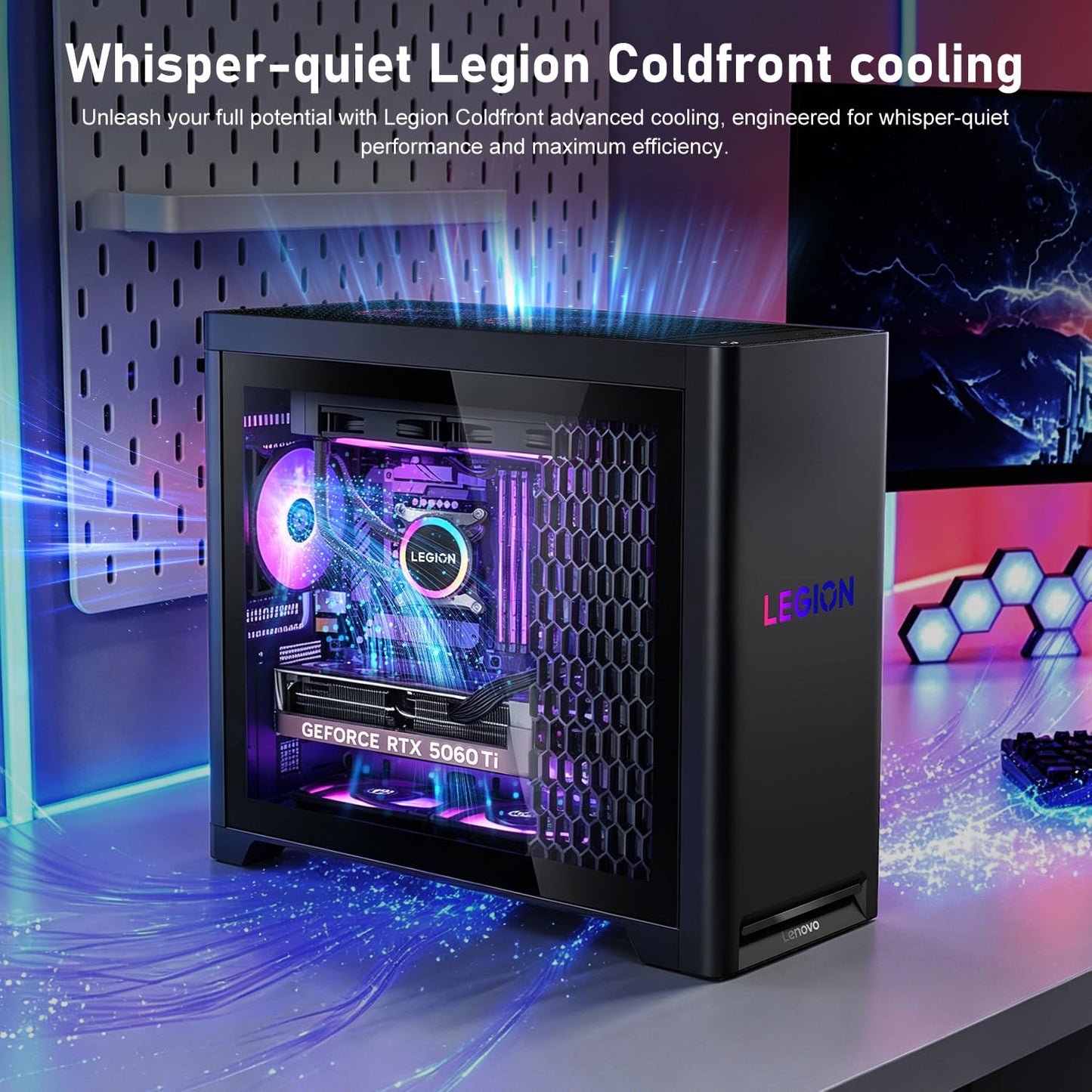 Lenovo Legion T5 5060Ti Gaming Tower Desktop, Intel Core Ultra 7 265F, GeForce RTX 5060Ti, 16GB DDR5, 1TB SSD, Support 3-Monitor 4K, DP, RGB Lighting, HDMI, Keyboard& Mouse, Windows 11 Home, Black