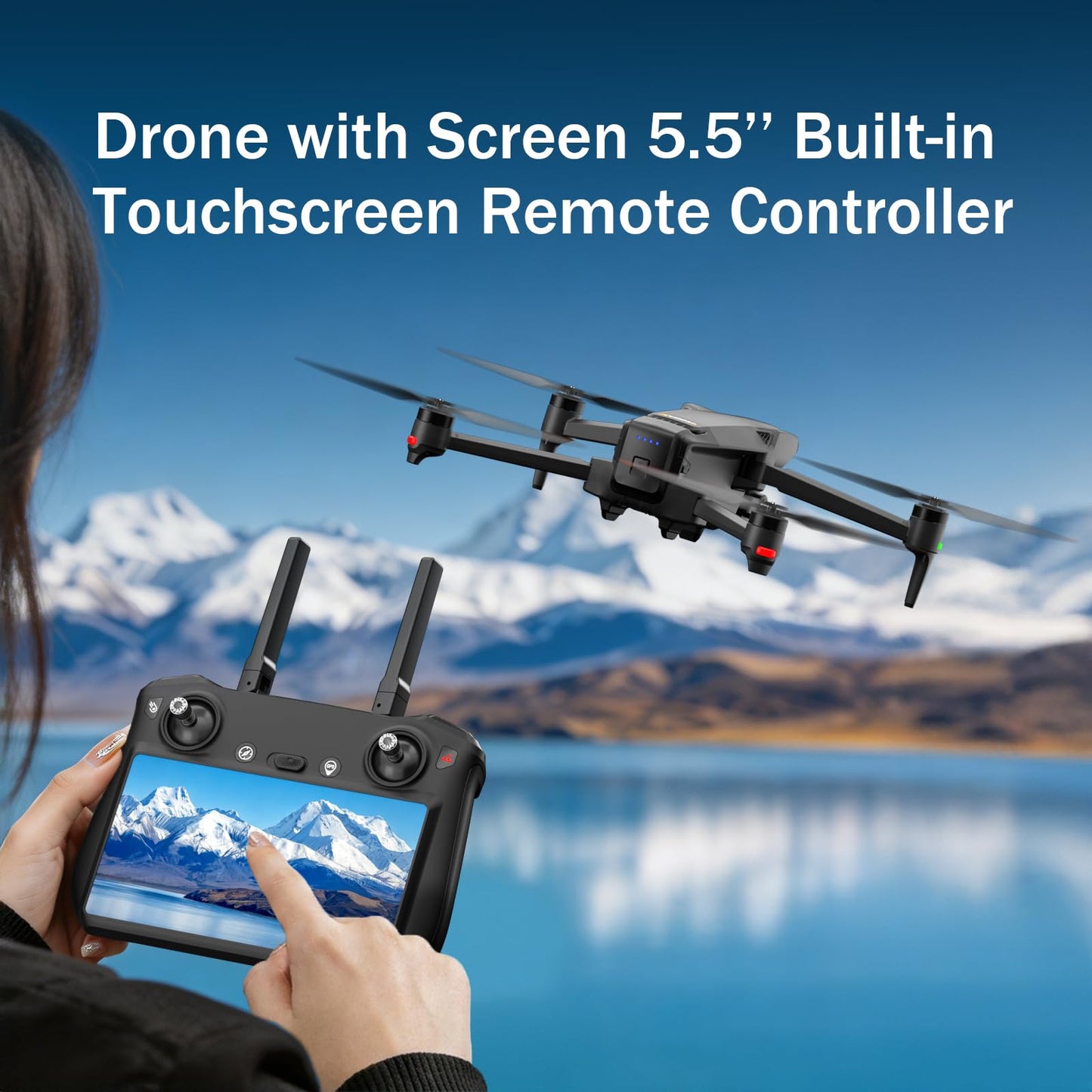 K600PRO GPS Drone with EIS 4K Camera for Adults Beginner,3 Axis Gimbal Professional Long Range Drone with 5.5'' Touchscreen on Controller,Auto Return Follow Me,15KM FPV Transmission 55 Min Flight Time