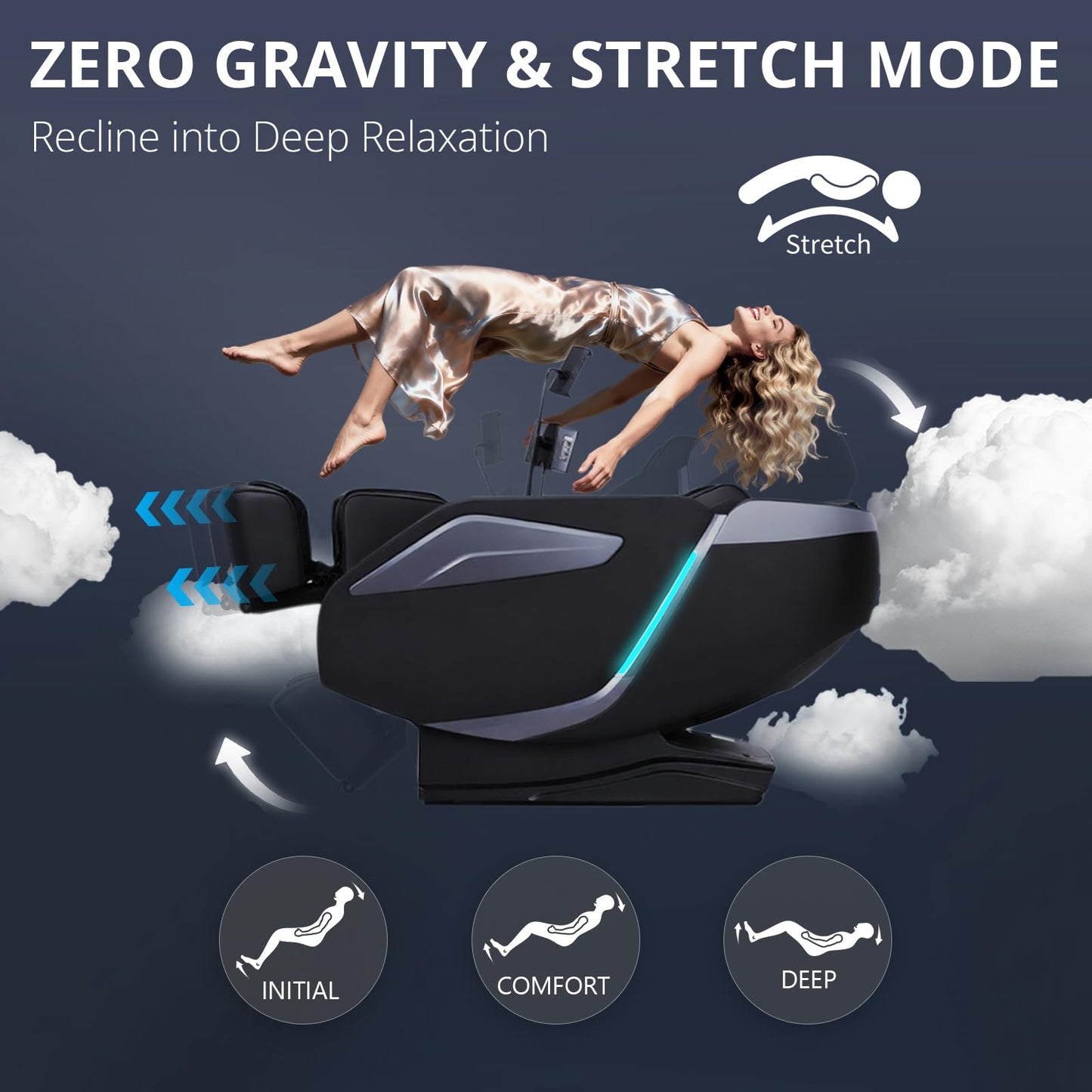 4D Massage Chair Full Body Zero Gravity Heated Recliner with Body Scan, 55" SL-Track & Stretch, 40 Airbags - Shiatsu, Knead, Foot Rollers, Voice & APP Control, 15 Auto Modes & 9 Techniques (Black)