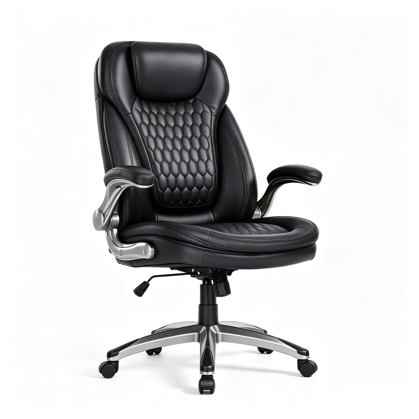 COLAMY Executive Office Chair, Bonded Leather Desk Chair with Flip-Up Arms, Lumbar Support, Ergonomic Tilt & Tension Control for Home Office