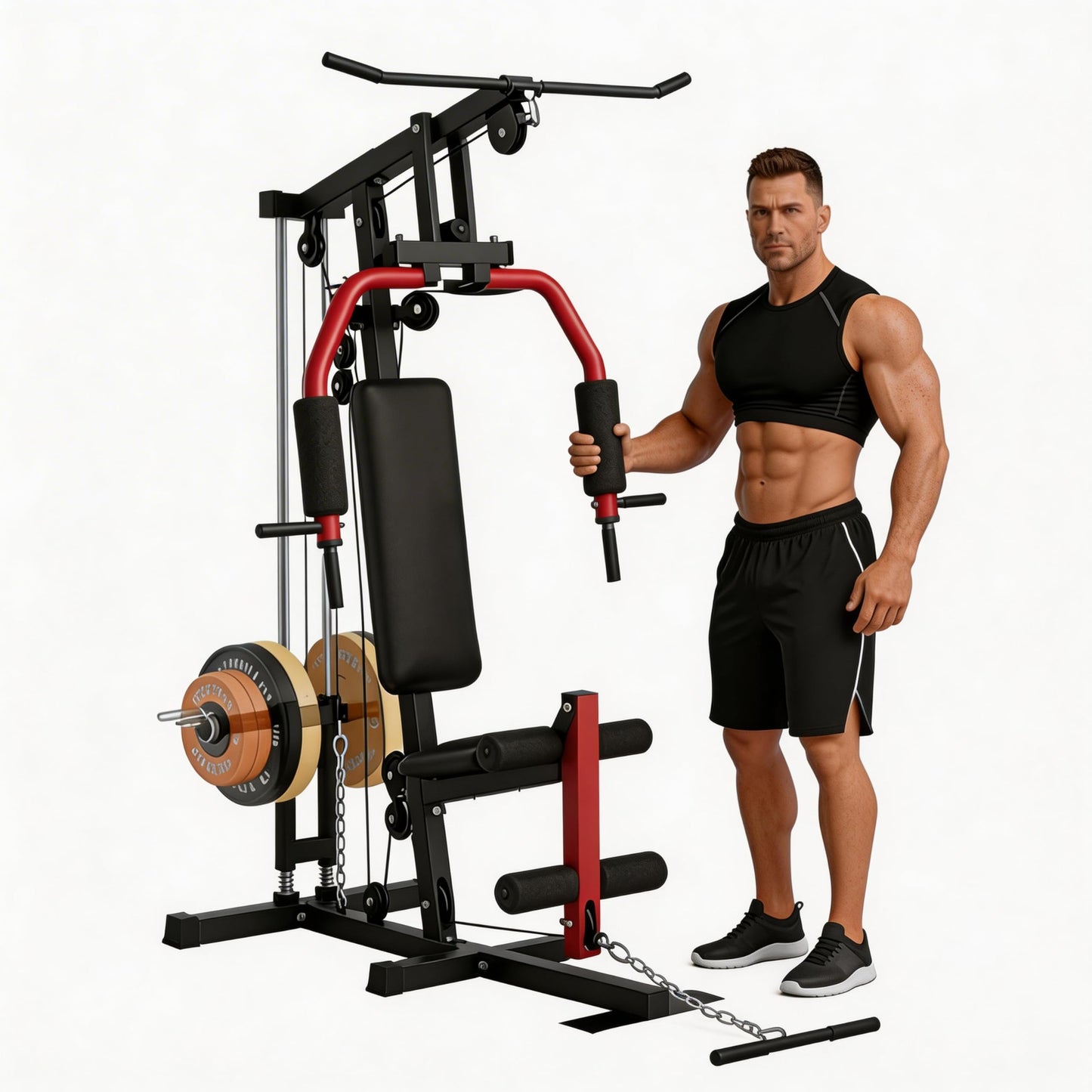 Full Body Workout Machine - 5-in-1 Home Gym Equipment with LAT Pulldown, Chest Press, Leg Extension & Seated Row, 300LB Capacity Strength Training Station, Fits 1” & 2” Weight Plates (Not Included)