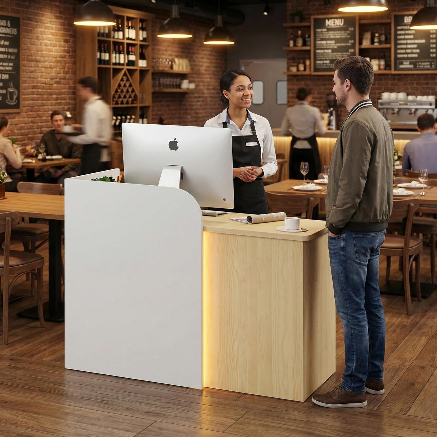 Laxodor 24'' Small Reception Desk with LED Lighting & Drawer
