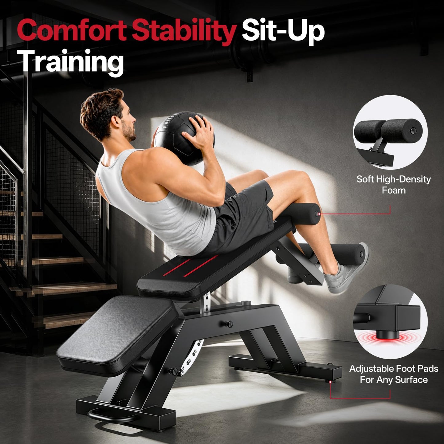 JOROTO Weight Bench, 1800LBS Capacity Workout Bench, 18” Bench Press Height, 8+5 Adjustable Weight Bench with Flat/Incline/Decline Angle, Sit Up Bench for Home Gym Strength Training
