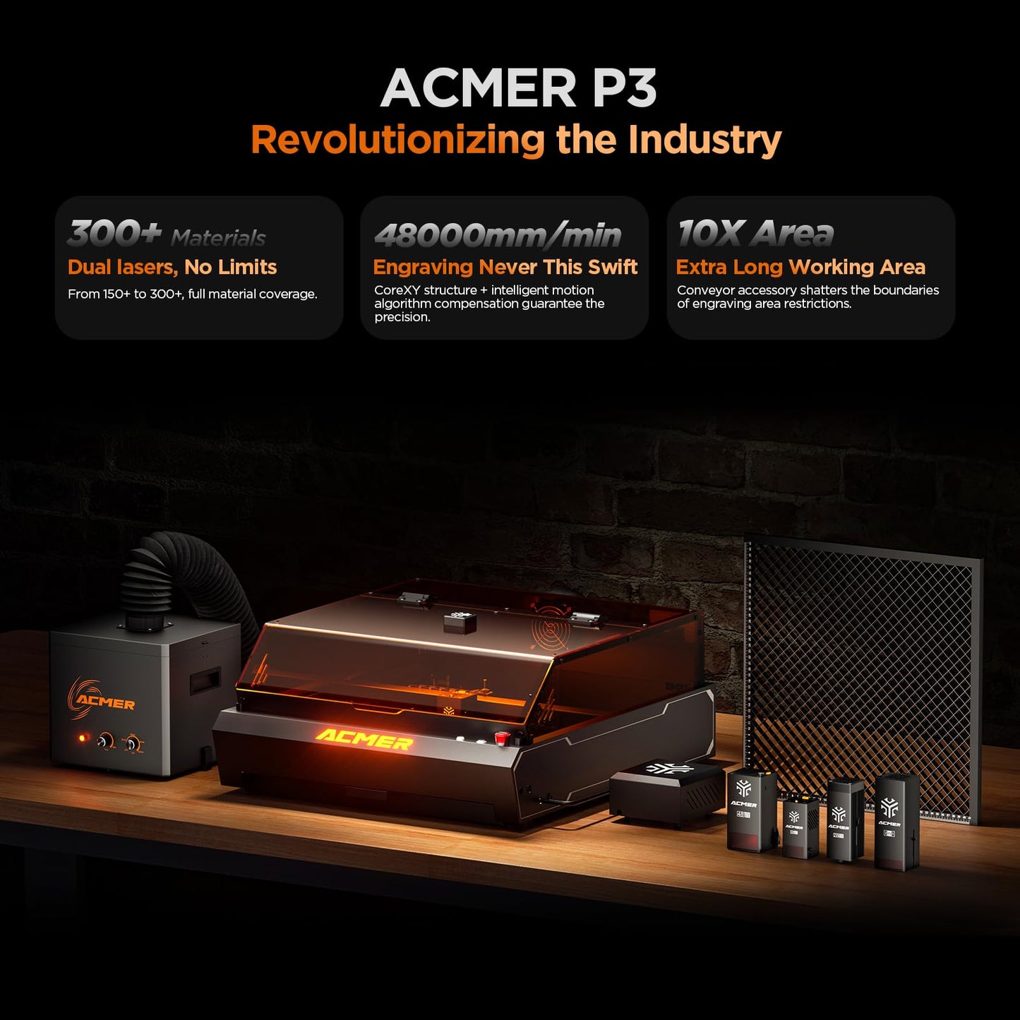 ACMER Laser Engraving Machine, P3 2IN1 Desktop Diode 10000mW&2000mW IR Output with Integrated Housing, Laser Cutting Built-in Camera Module and Air Assist 800mm/s for Wood/Acrylic/Metal Class 1