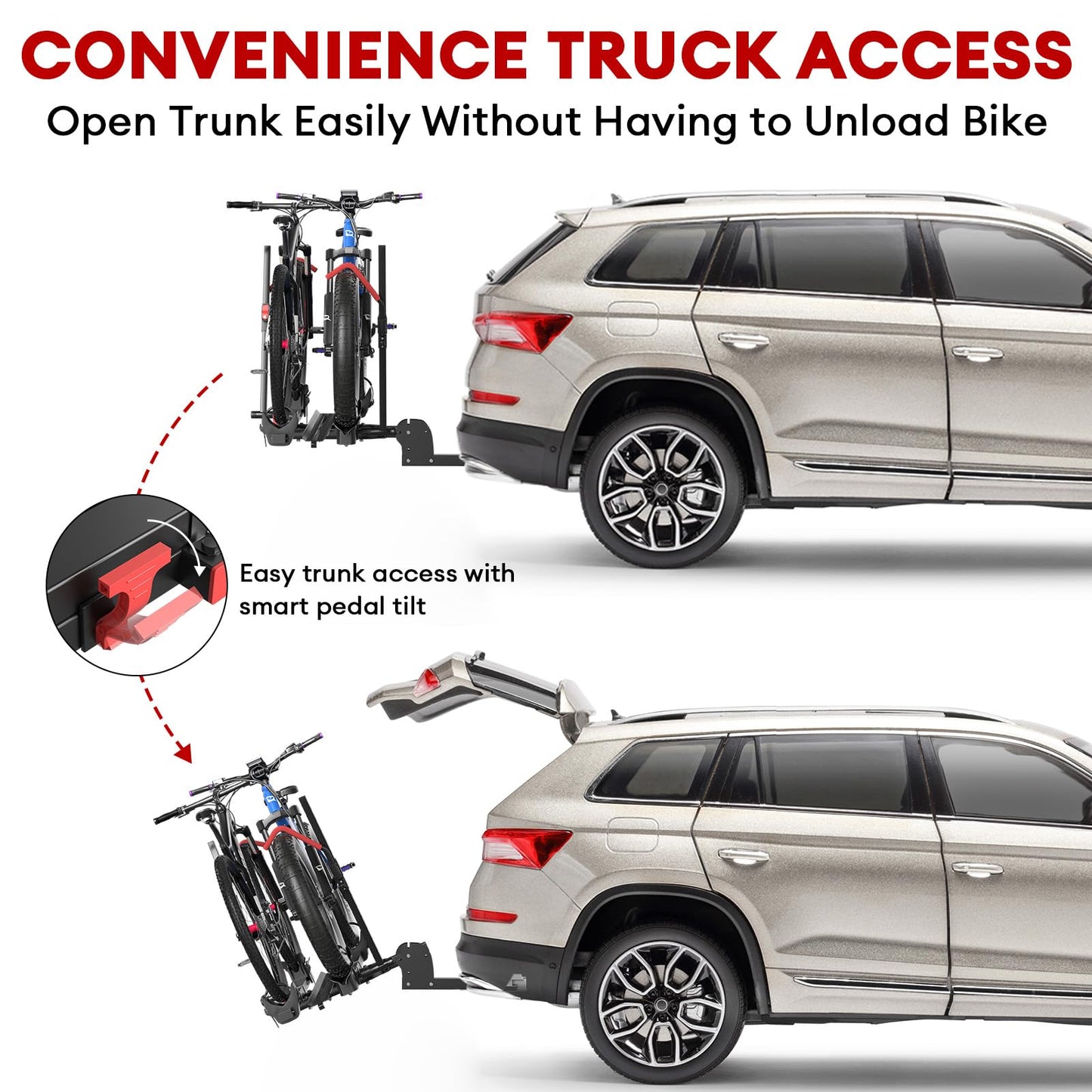 RoamEase Hitch 2 EBike Rack with Ramp, 170lbs Capacity Foldable Electric Bike Carrier for 2 Heavy Ebike, Up to 5" Fat Tire Bicycle for 2" Receiver for Car, SUV, RV, Truck, Black