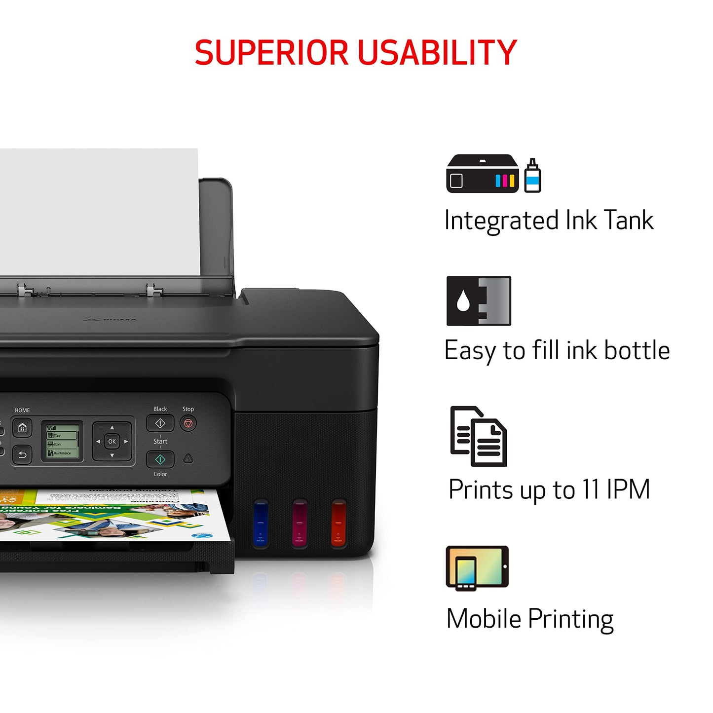 Canon MegaTank G3270 All-in-One Wireless Inkjet Printer, Home Use, Print, Scan and Copy