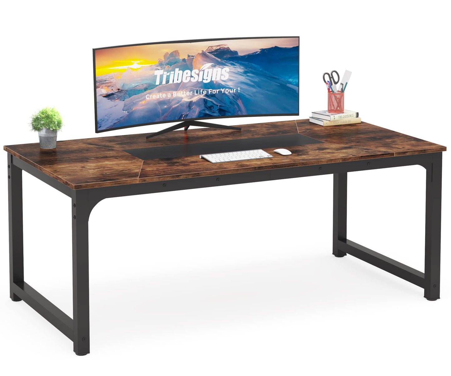 Tribesigns Modern Computer Desk, 70.8 x 35.4 inch Large Executive Office Desk Computer Table Study Writing Desk Workstation for Home Office,Rustic/Black