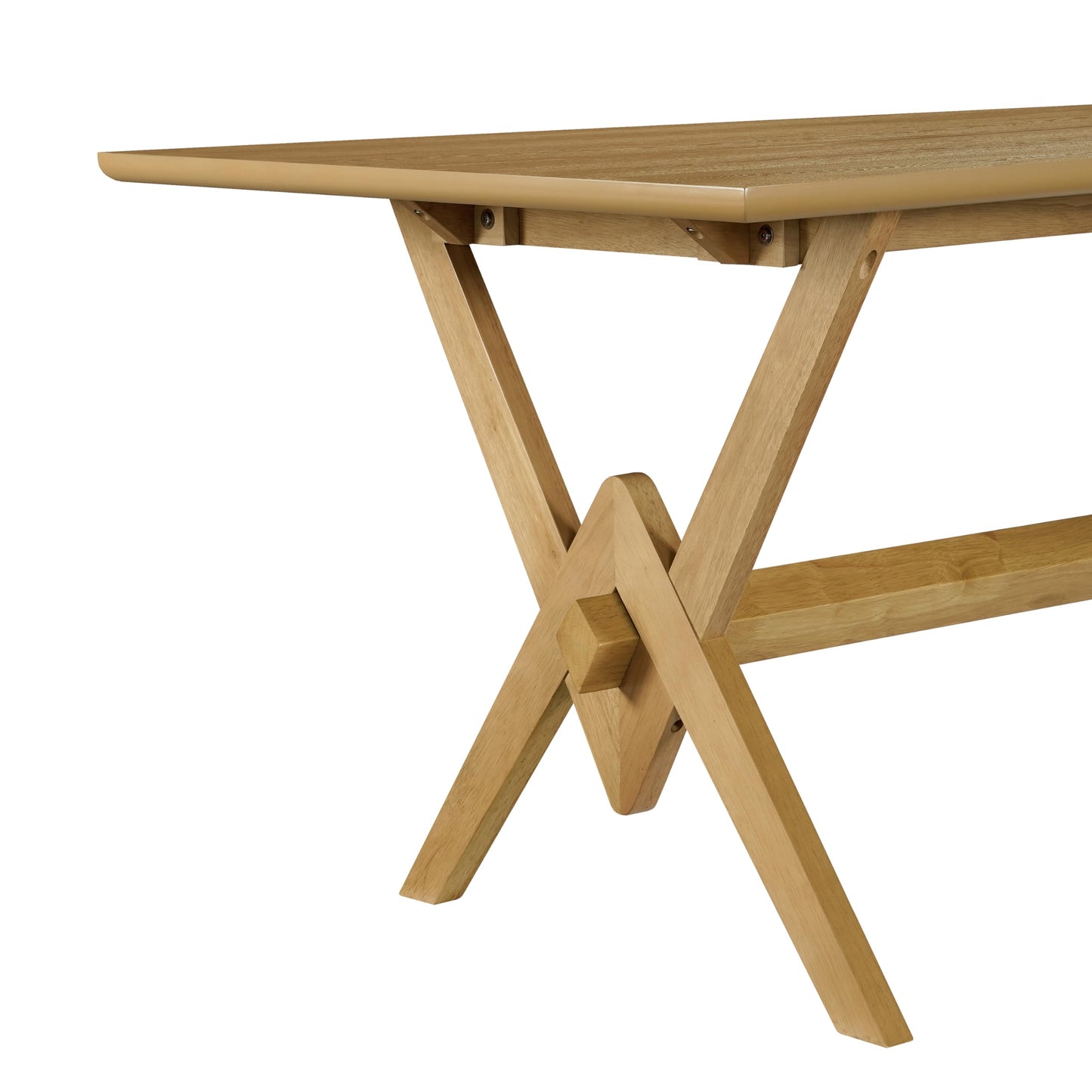 Merax Farmhouse Dining Table for 6, 63 Inch Rectangular Kitchen Table with Double V Base, Engineered Wood Top and Solid Wood Legs, Rustic Style, Natural