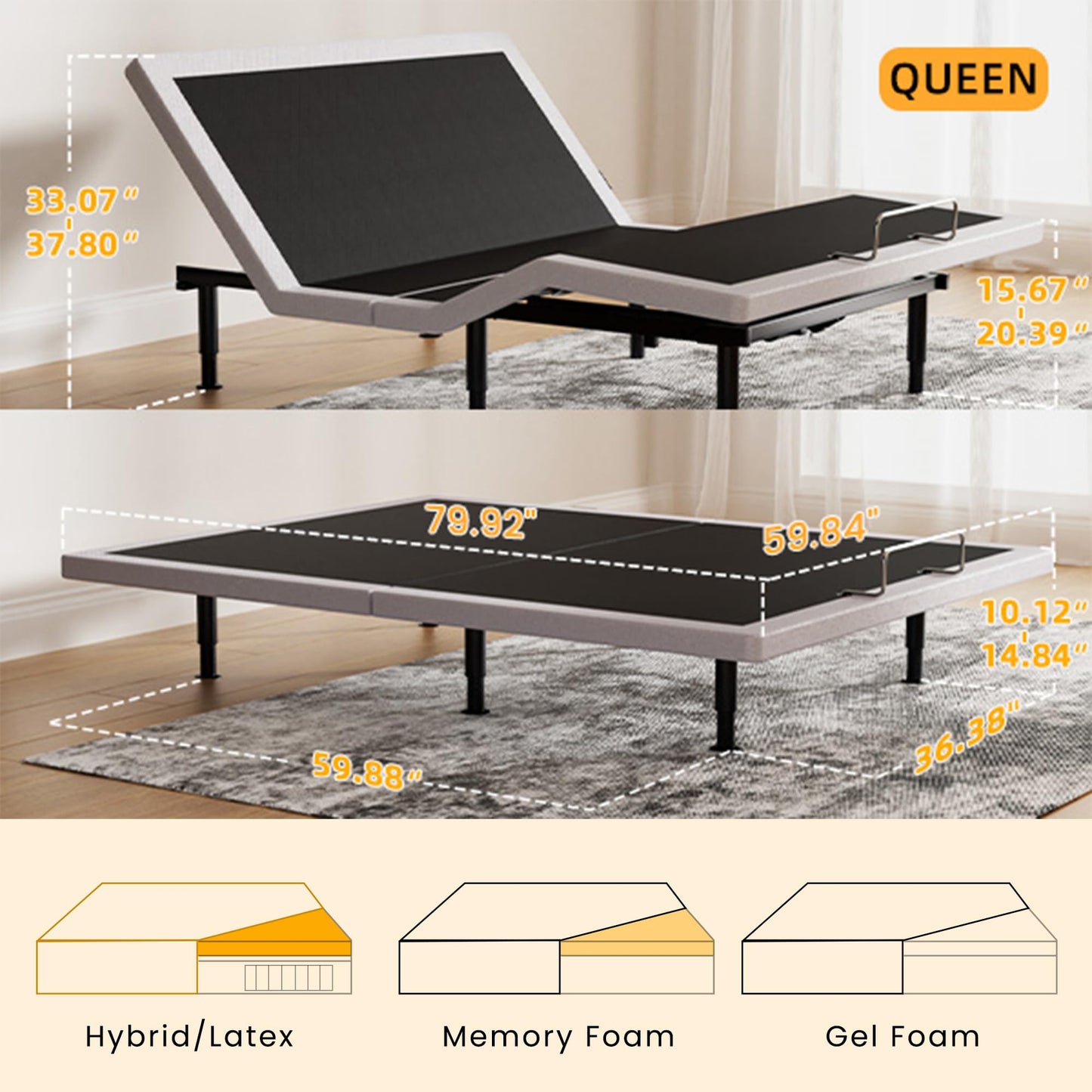 Yireehome Adjustable Bed Frame Queen with Massage, Wireless Remote, Head Foot Incline, USB, Underbed Light Easy Assembly, Zero Gravity, Bed Frame Basic with Quiet Motor