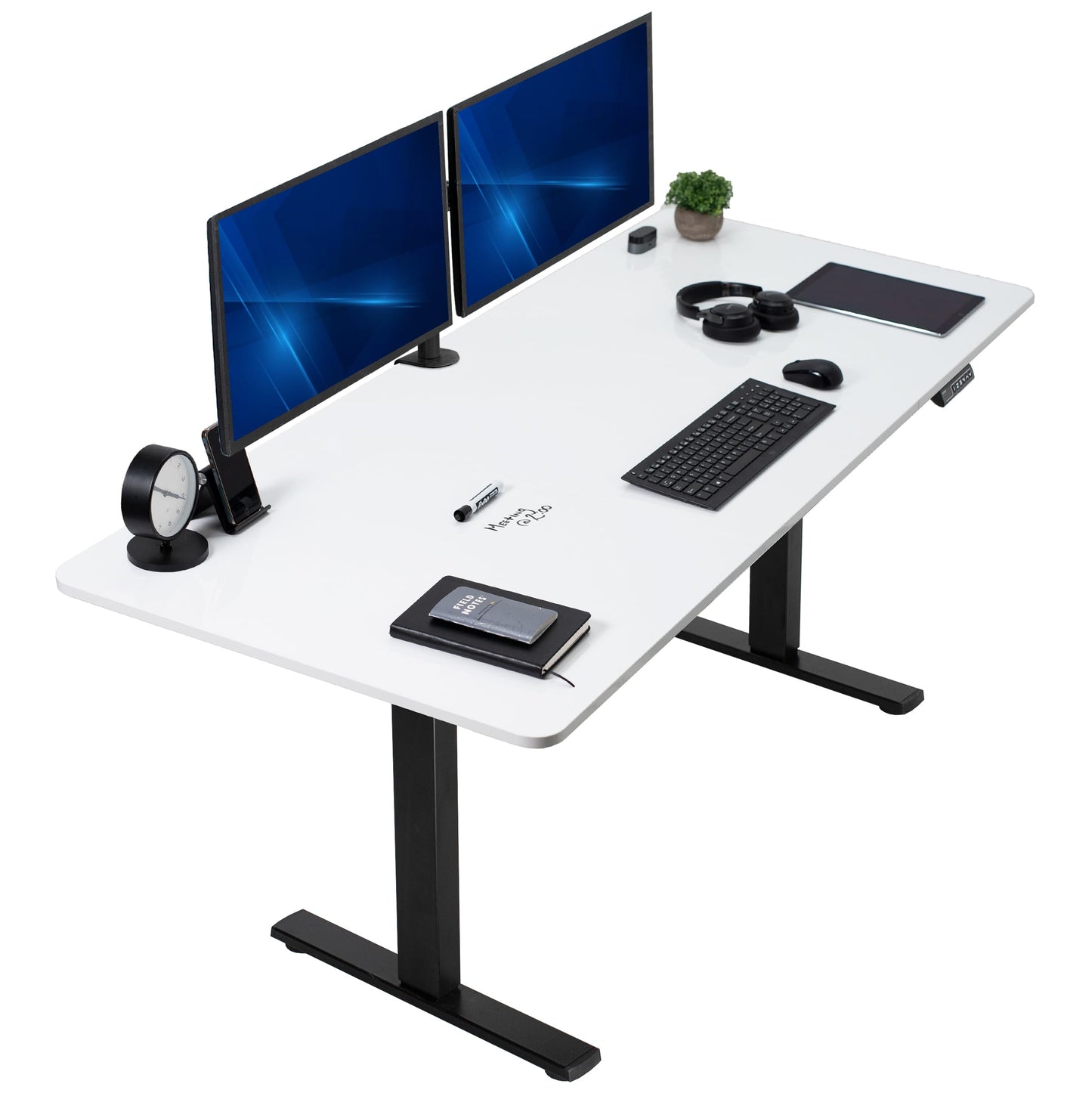 VIVO Electric Dry Erase 71 x 30 in Standing Desk, Memory Height Adjustment, 1B Series, Holds 220 lbs, Whiteboard Top Black Frame, DESK-KIT-1B7WE