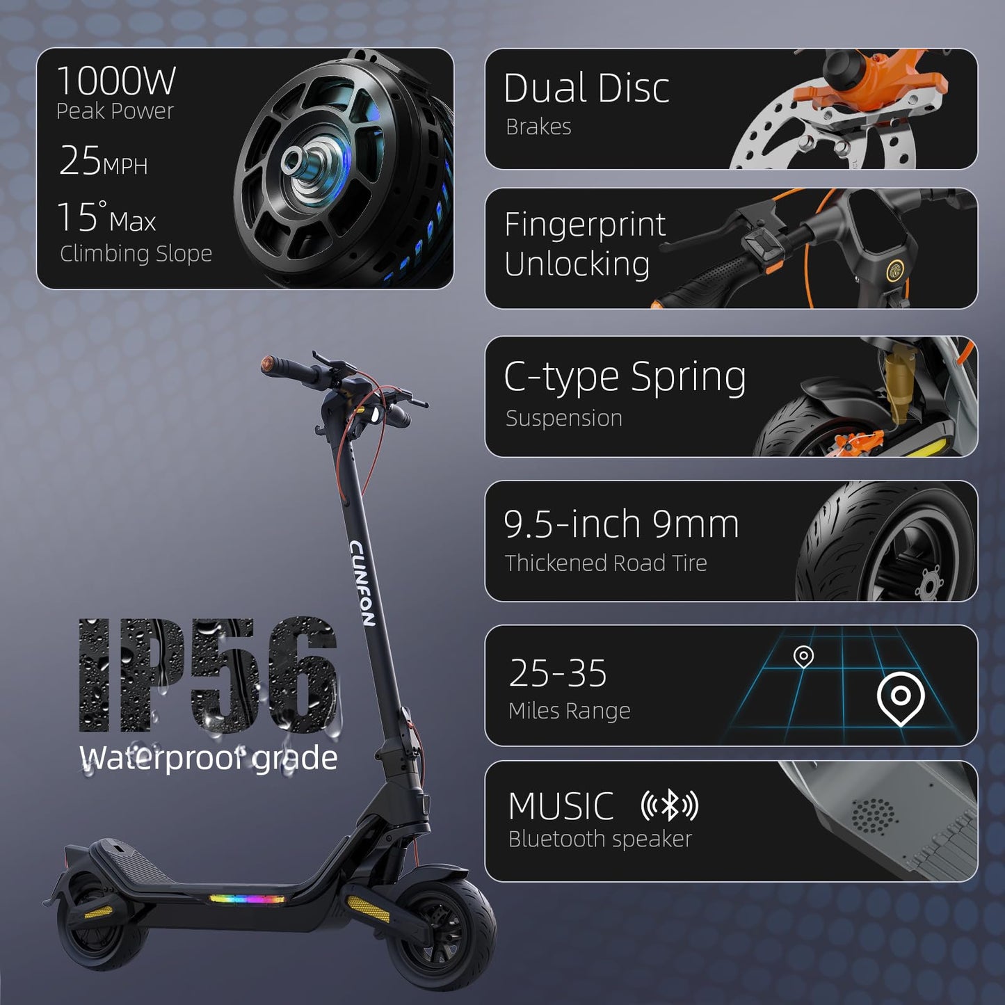 Electric Scooter- Electric Scooter for Aults,1000W Peak Motor, up to 25MPH & 25-35Miles Range,Foldable E-Scooter for Adult&Teens with 9.5" Tubeless Tires, 220lbs Load,Turn Signals