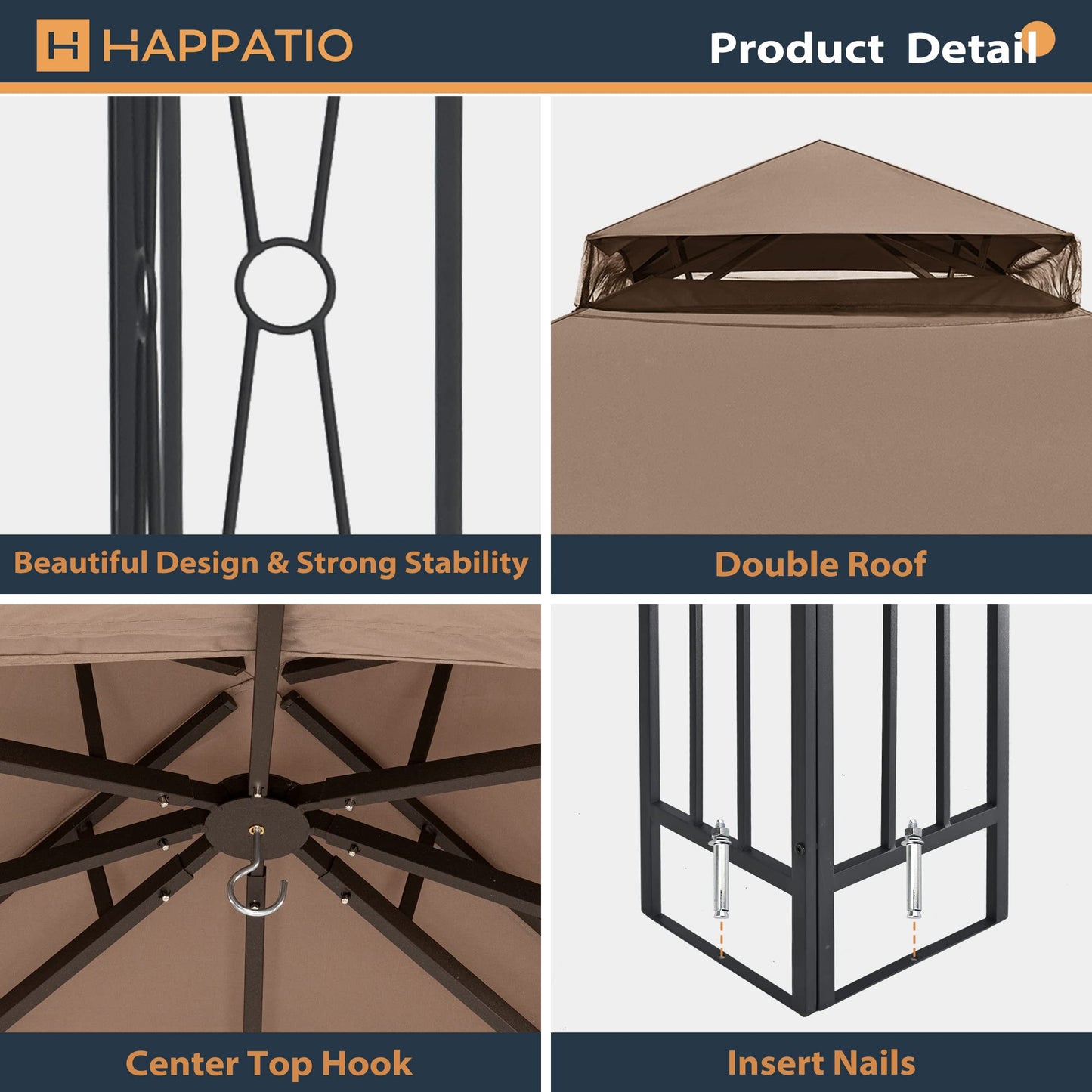 HAPPATIO 10' X 12' Outdoor Patio Gazebo, Outdoor Canopy Gazebo for Garden