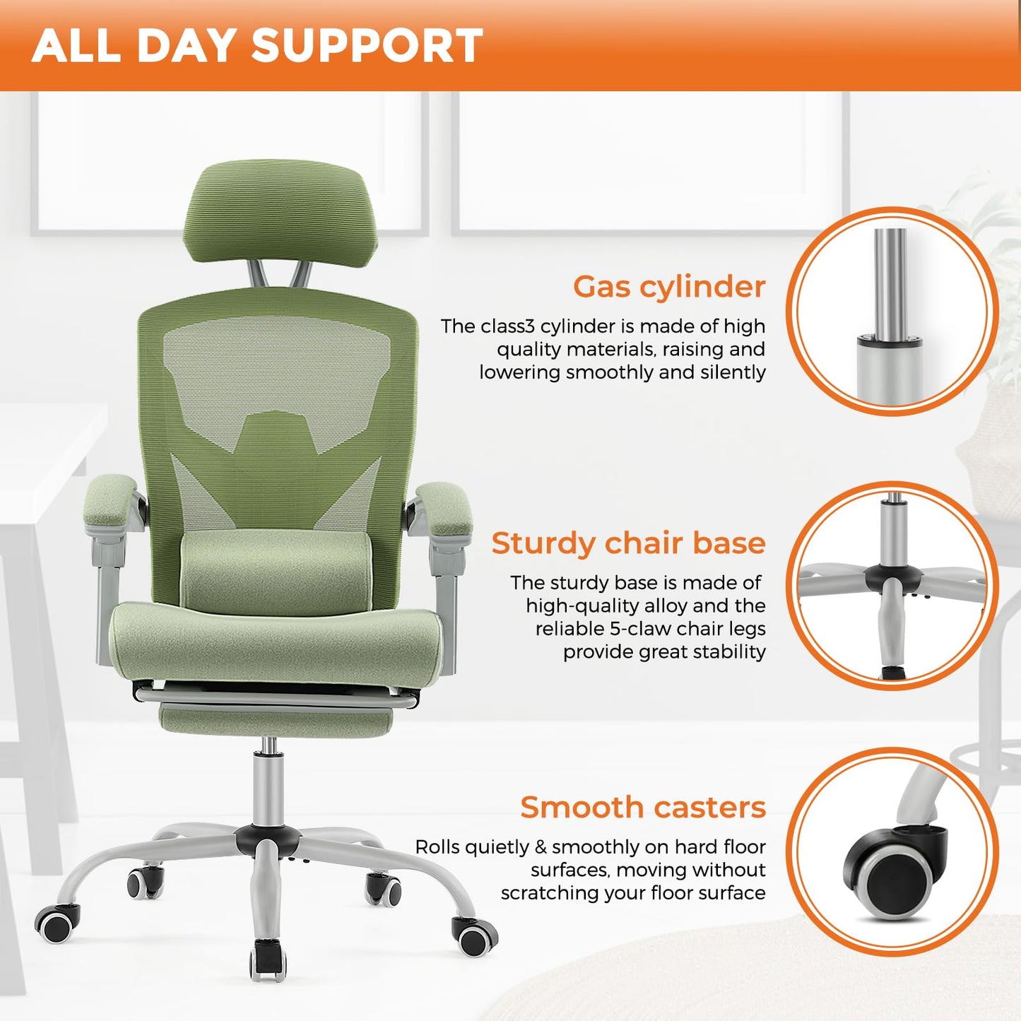 Sweetcrispy Office Computer Desk Chair Set of 2, Ergonomic High-Back Mesh Rolling Work Swivel Chairs with Wheels, Comfortable Lumbar Support, Comfy Arms for Home, Bedroom, Study, Student, Green