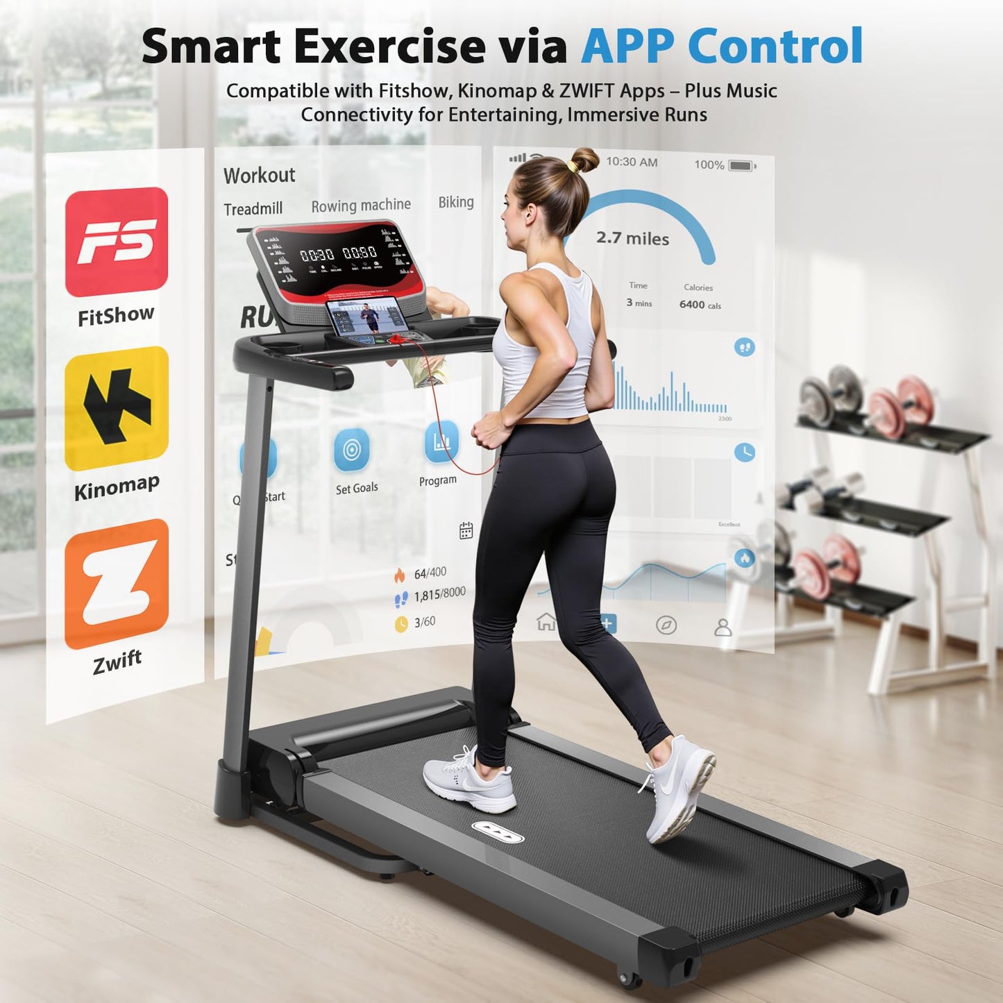 CIIHI Treadmill with Auto Incline - 450 LBS Capacity 15% Auto Incline Treadmill for Home, 0.5-10 MPH Foldable Running Machine with 47.2”x18.1” Belt, APP, Speaker, Speed & Incline Quick Button