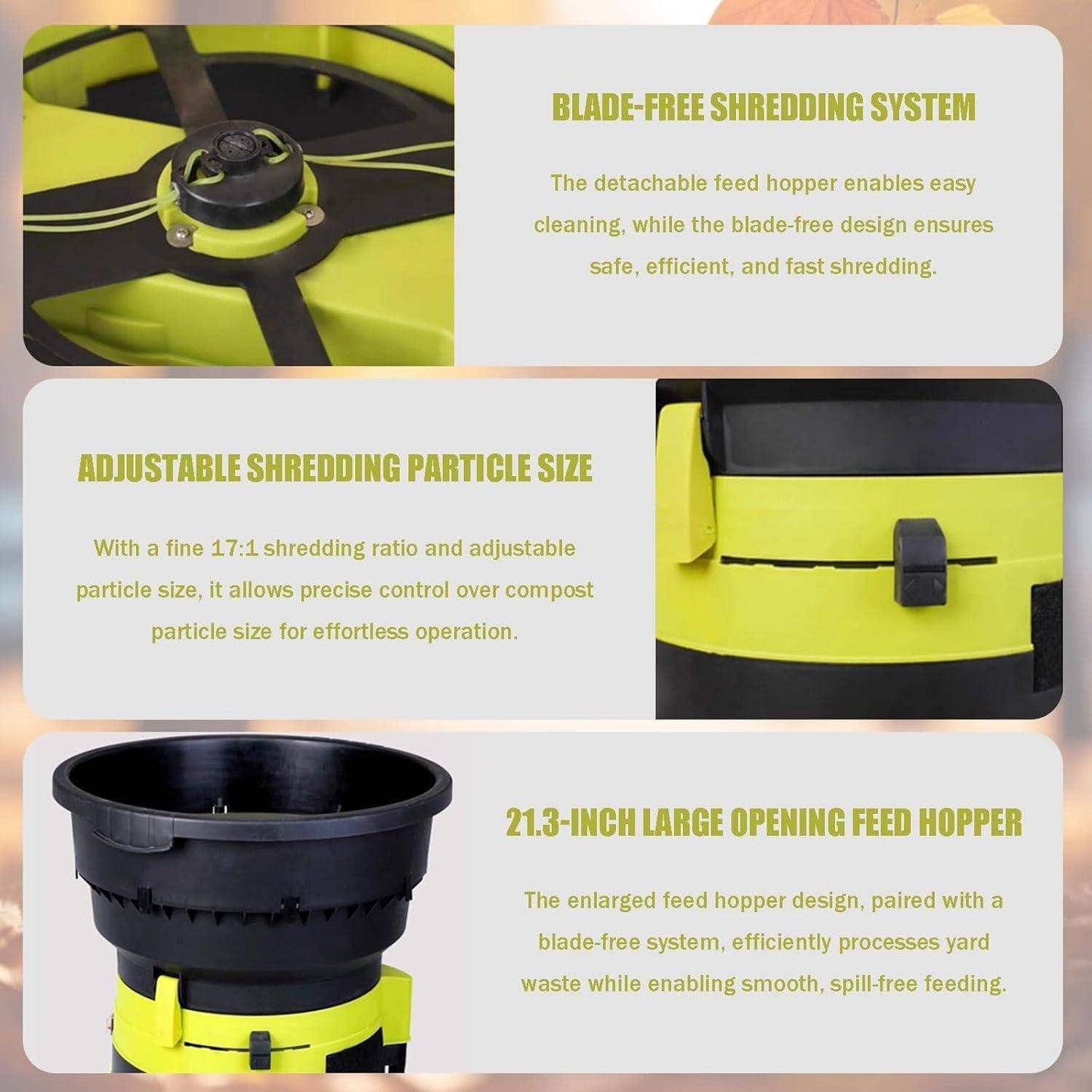 2500W Electric Leaf Mulcher, Garden Leaf Shredder Chipper, 8000RPM Tree Branches Crusher, 17:1 Reduction, Composting Machine with Wheels and Collection Bag, for Home Use and Farms 40m*PowerCord