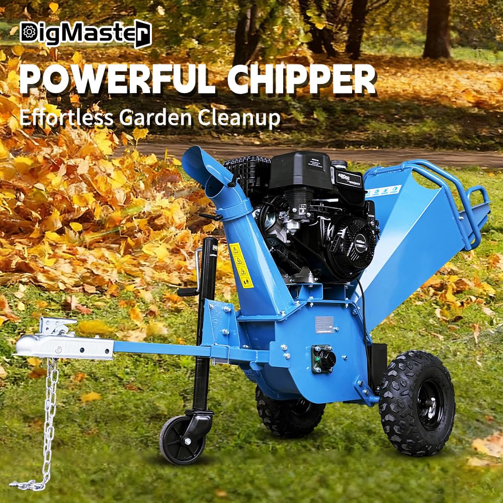 DIGMIGHT 5 Inch 15HP Gas Powered Wood Chipper Shredder Mulcher with 15HP Gas Stump Grinder, Leaf & Branch Shredder with Towbar, Emergency Stop Button, 5" Max Chipping Capacity for Wood Pellets