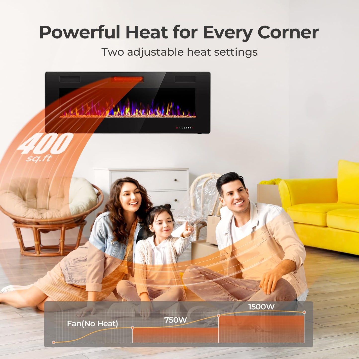 Crzoe Electric Fireplace, Recessed and Wall Mounted Fireplace Heater with Remote Control, Timer, Adjustable Flame Color and Speed, 750w/1500w Electric Fireplace Inserts