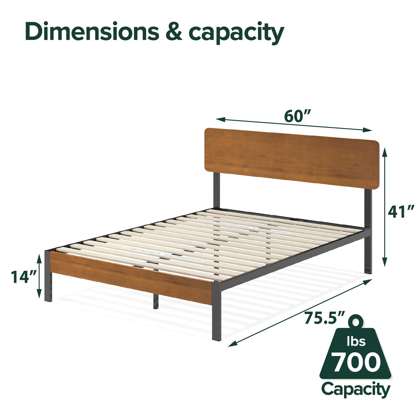 ZINUS Olivia Metal and Wood Platform Bed Frame / No Box Spring Needed / Wood Slat Support / Easy Assembly, Full