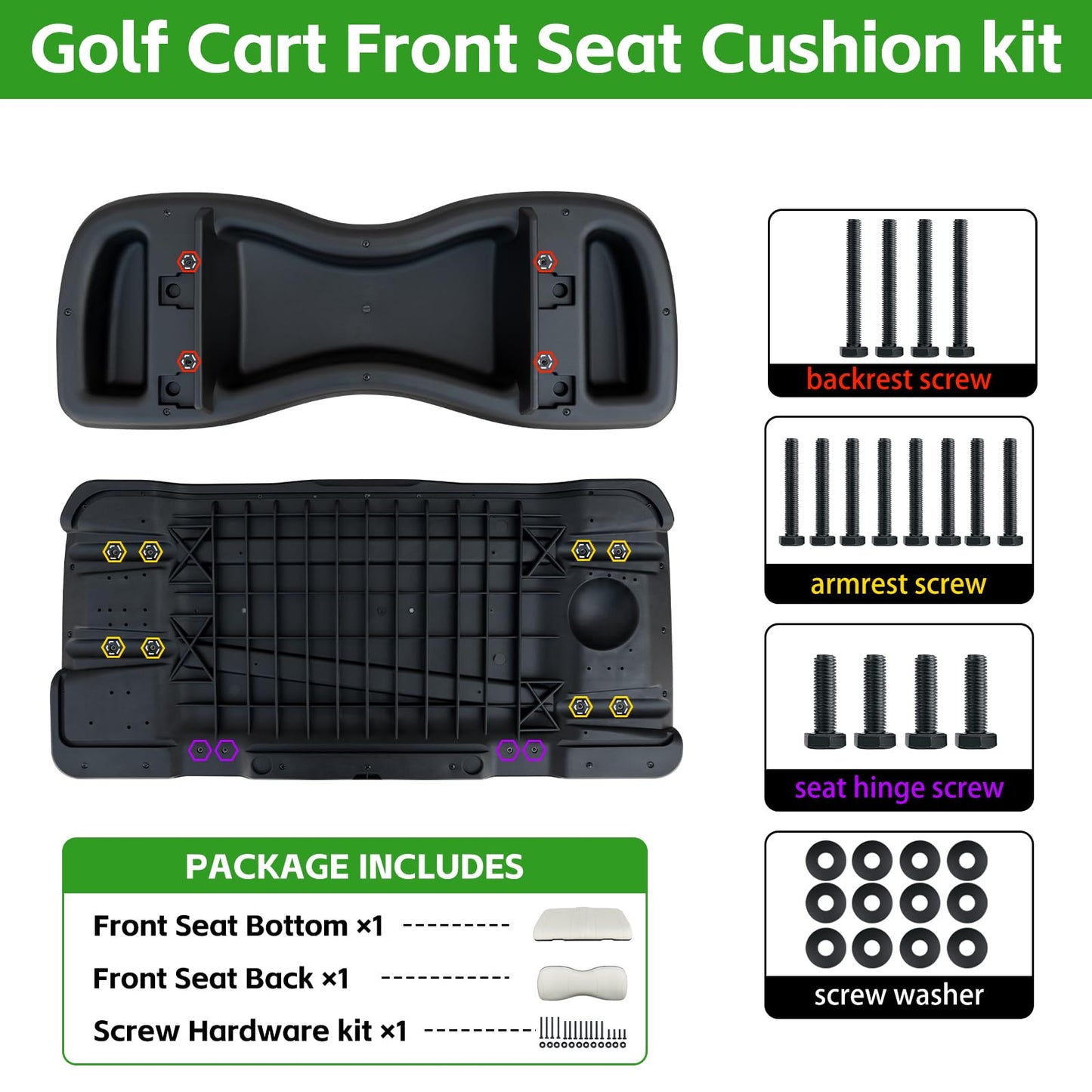 Shu-Ran Golf Cart Front Seat Bottom and Back Rest Cushion Assembly Kit Replacement for Yamaha G29/Drive 2007-2016,Gray