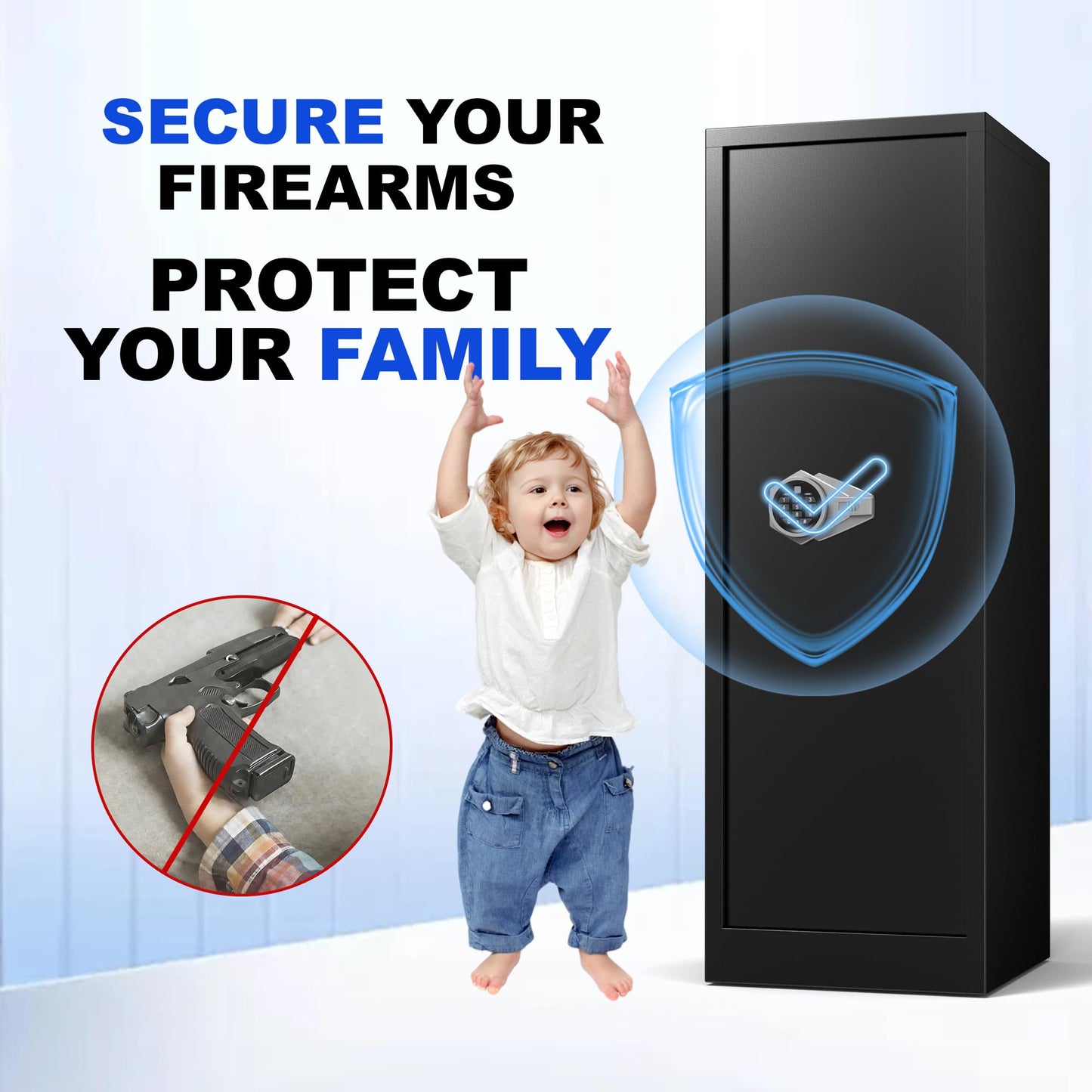 Marcree 8-10 Gun Safe for Rifles & Pistols, Quick Access Rifle Safe with Dual Alarm, Mute Mode, Adjustable Shelves & Pistol Pockets, Gun Cabinet for Shotguns