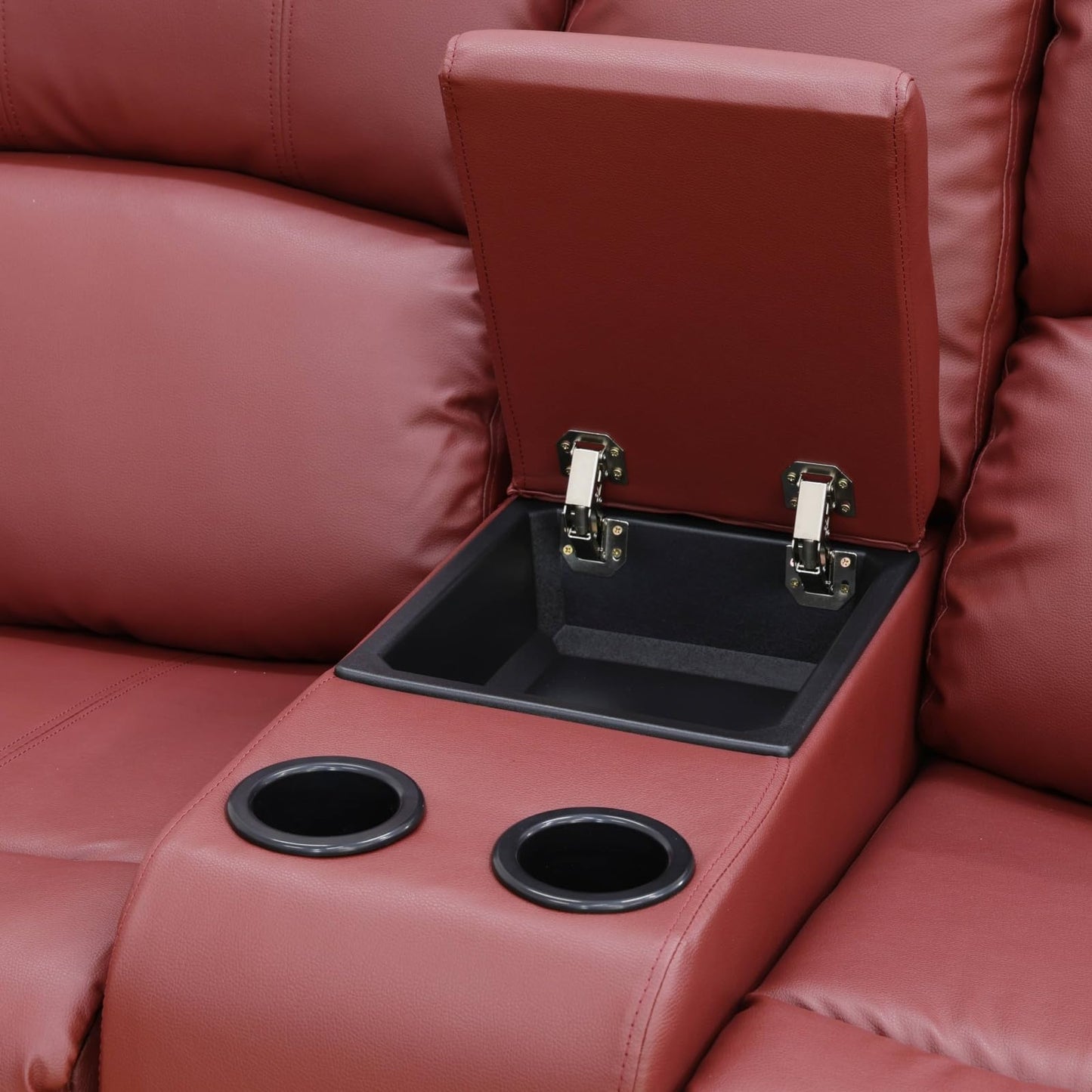 Trygoal Leather Recliner Sofa Set, Living Room Furniture Set, Adjustable Backrest Reclining Loveseat Sofa with Storage Console & Cup Holders, Manual Recliner Chair for House, Home Theater, Red