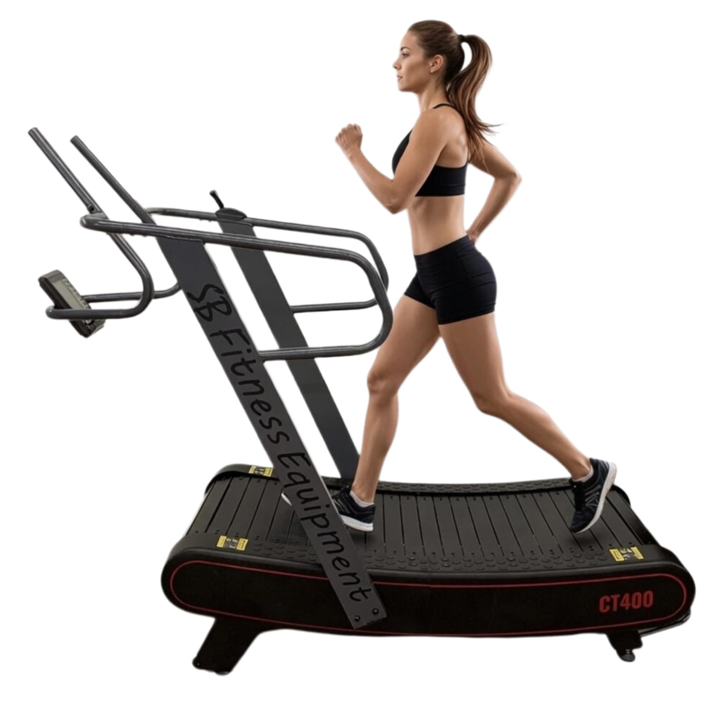SB Fitness Equipment CT400 Self Generated Curved Commercial Exercise Workout Treadmill with 3 Resistance Levels and Front Digital Display