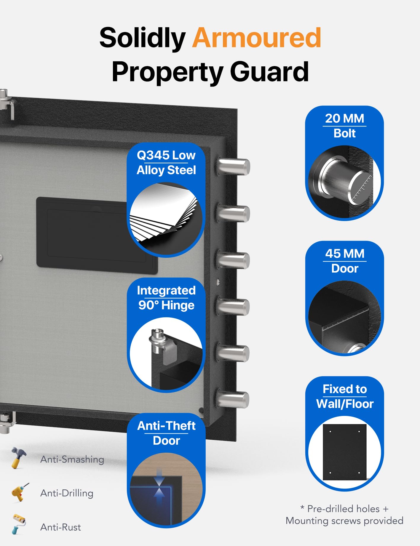 FORFEND Smart Home Safes | WiFi Safe Box App Unlock/Alarm | Voice Control, Kidnap SOS Alarm, Tamper Detect, Frozen Mode | Money Security Lockbox History Track | Digital Caja Fuerte Remote Live Monitor