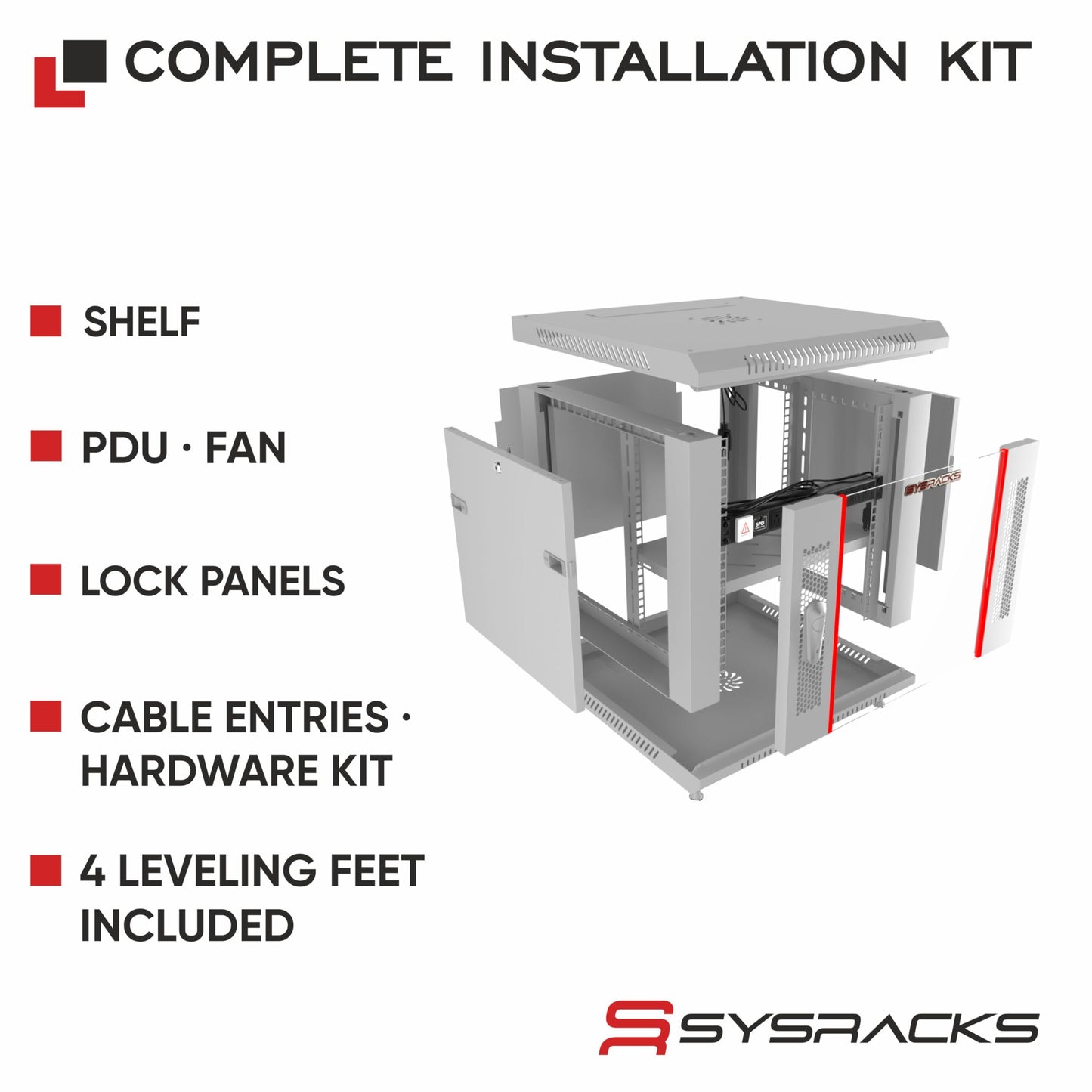 9U Wall Mount Server Rack Cabinet, 19” Locking Network Rack, 24” Deep, Glass Door, with Fan, PDU and Shelf