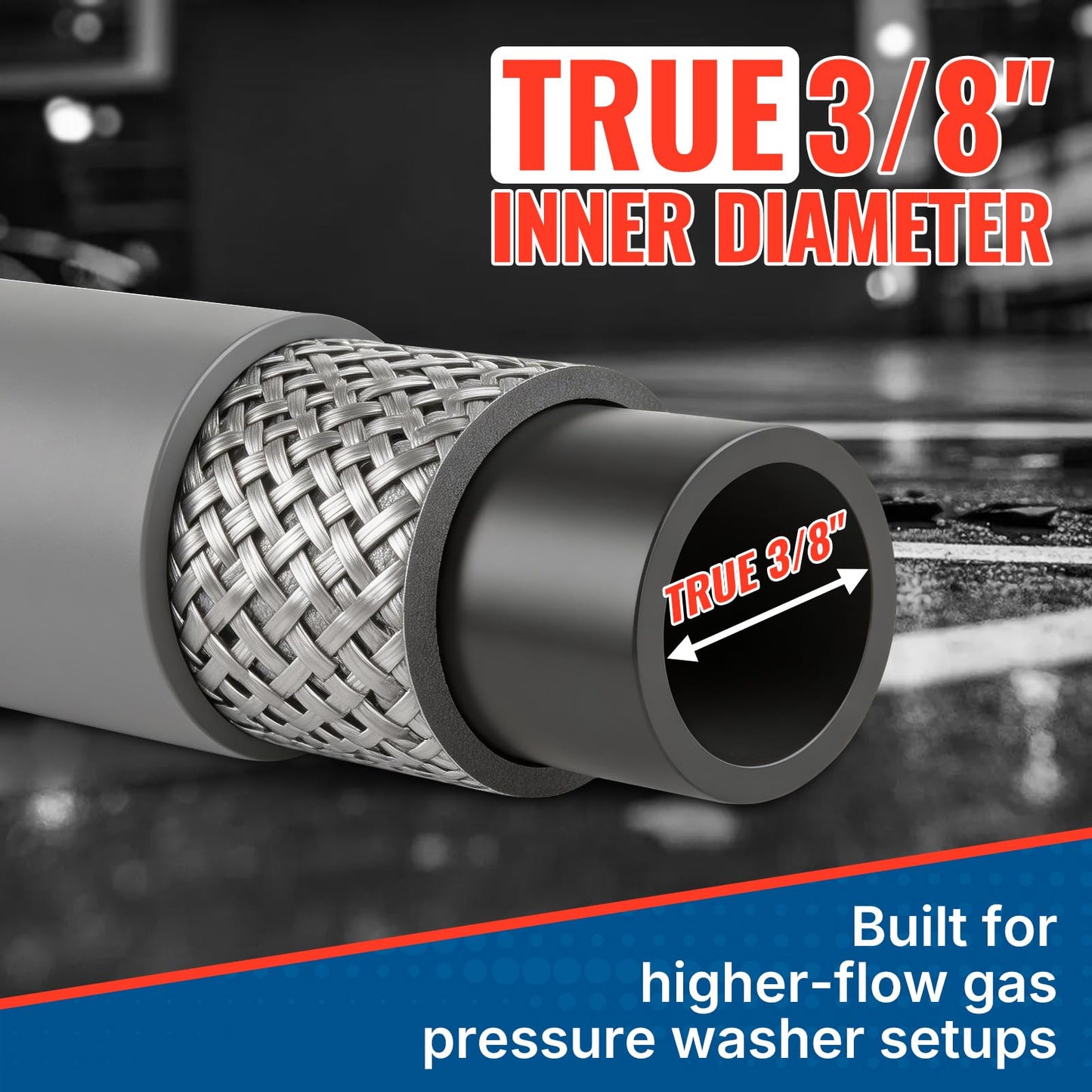 YAMATIC 3/8" Pressure Washer Hose 125 FT, 4200 PSI Working 13000 PSI Burst, 3/8" Swivel Quick Connects, 15°F to 250°F Hot & Cold Water Rubber Hose, Non-Marking Gray Jacket, M22 14mm Adapters Included
