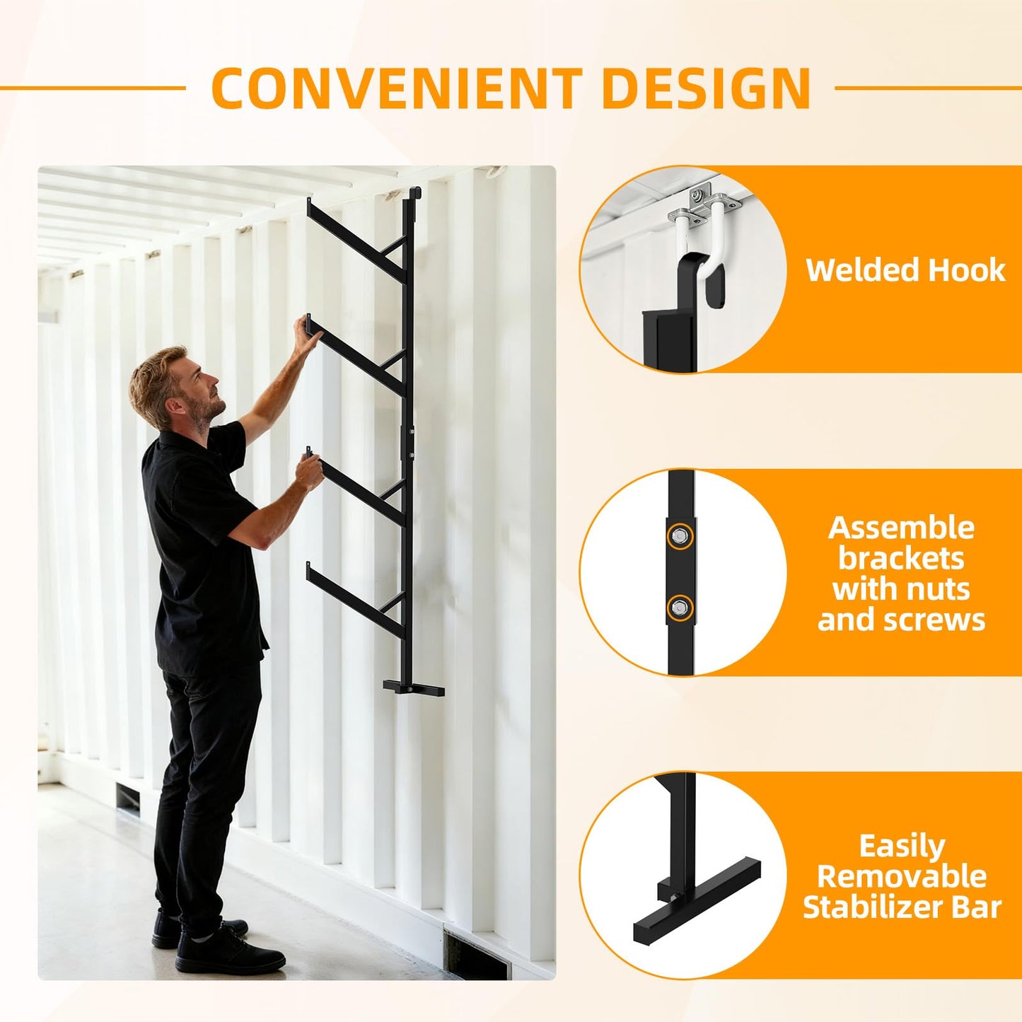 4 Pack Shipping Container Shelving Brackets, 67"H x 15"W Bracket Adjustable Heavy Duty Steel Cargo Shipping Container Shelves, 4-Tier Power Coated Shipping Container for Organization, Black