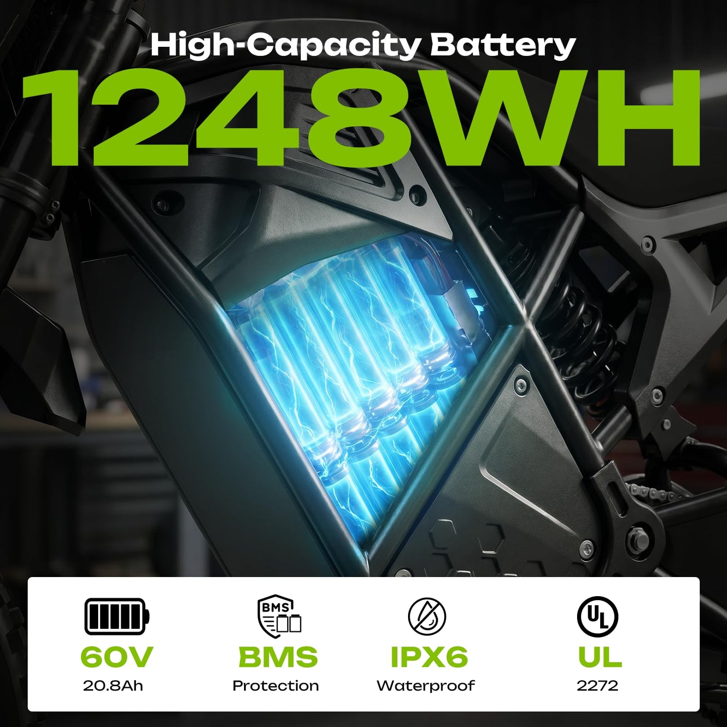 Windone RM7 Pro Electric Dirt Bike, 60V 20.8Ah, 45MPH Max Speed Electric Motorcycle, 4000W Ebike, 14"/12" Off-Road Tire E-Bike, Dual Hydraulic Brakes, Full Suspension, Fit Age 13+, Black