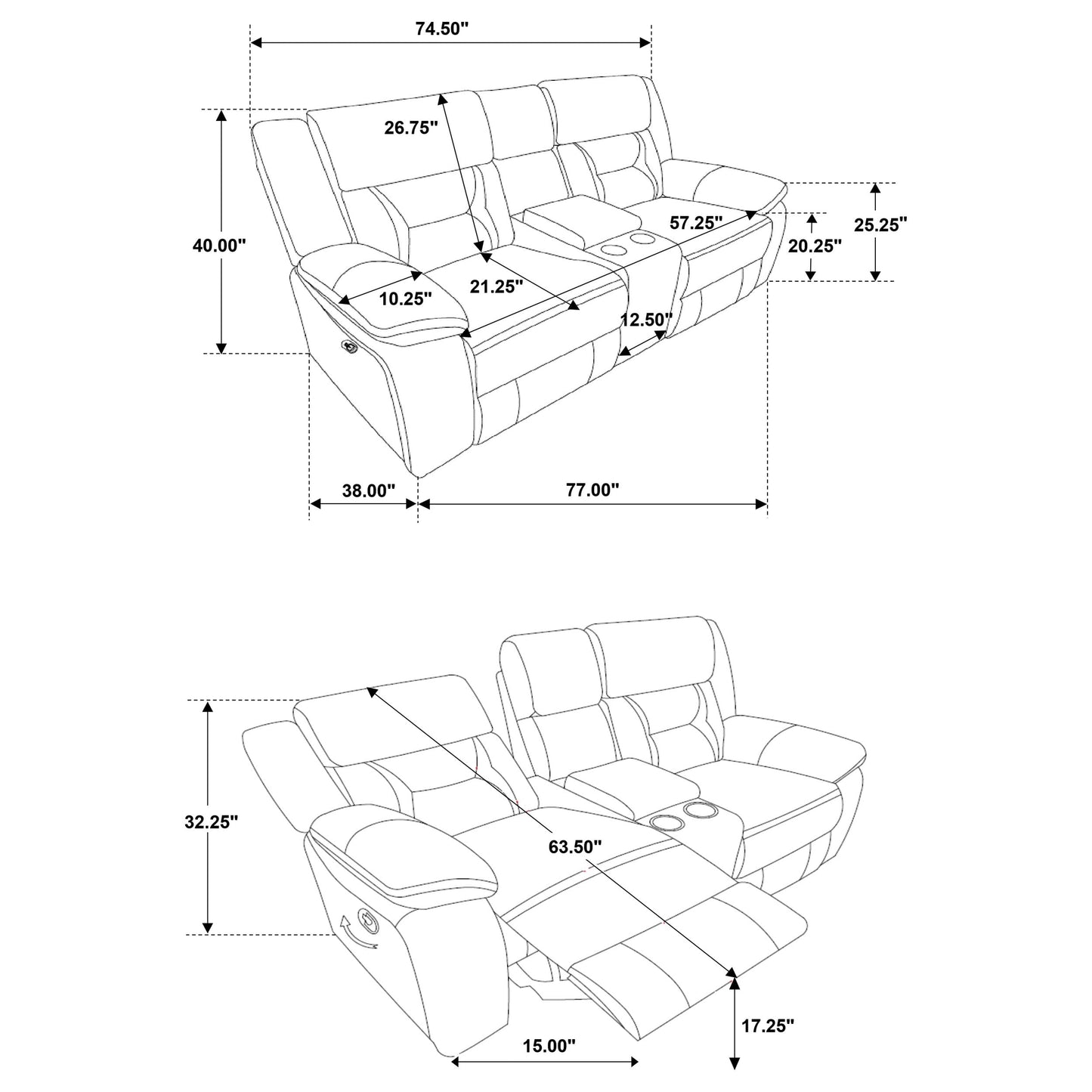 Coaster Home Furnishings - Greer - Faux Leather Upholstered Glider Reclining Loveseat with Console, Built-in Cupholders, Storage and USB Port - Home Theater & Living Room - Taupe - 651352