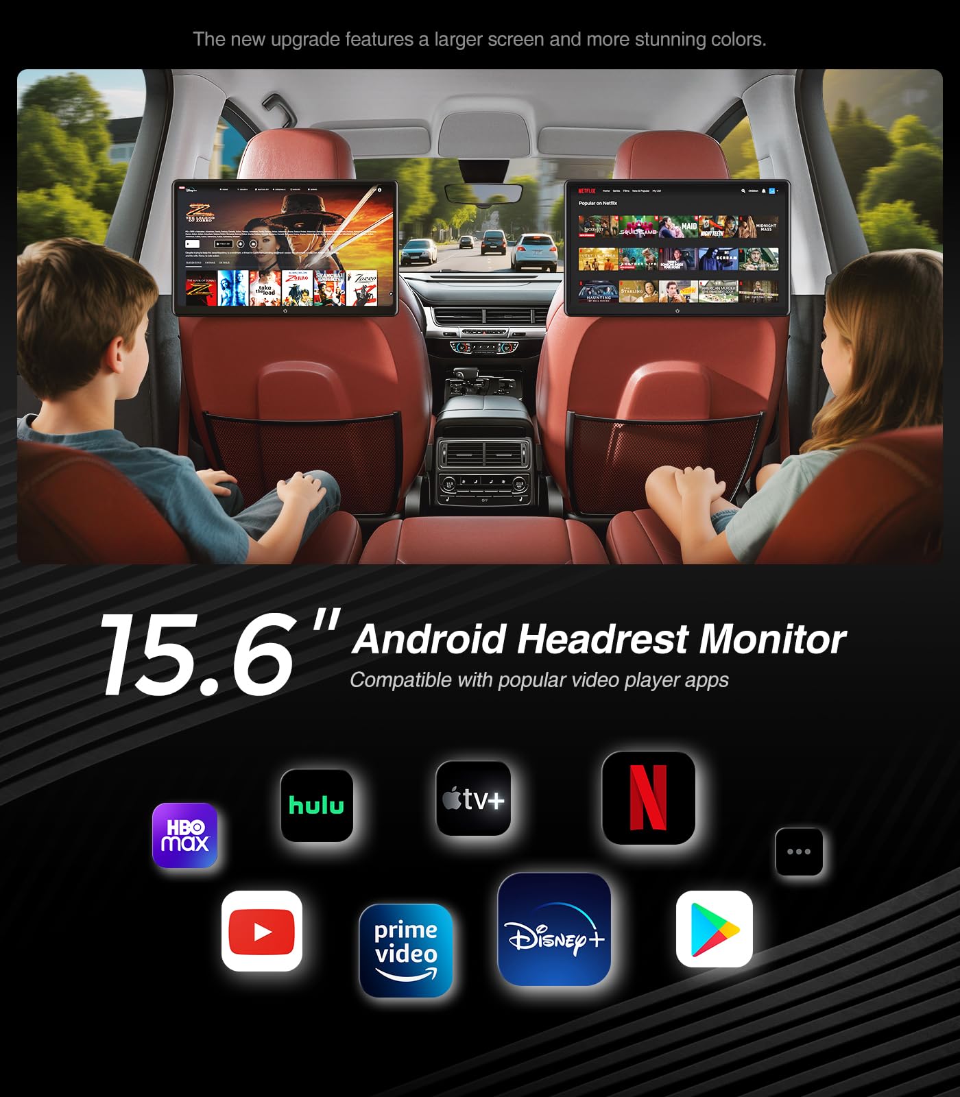 15.6inch Android 13 Headrest Monitor Car TV Touchscreen Entertainment System for Backseat,Support Phone Wireless Mirroring Sync Screen HDMI Bluetooth USB SD 4K Video Playback (2G+32G(2PCS))