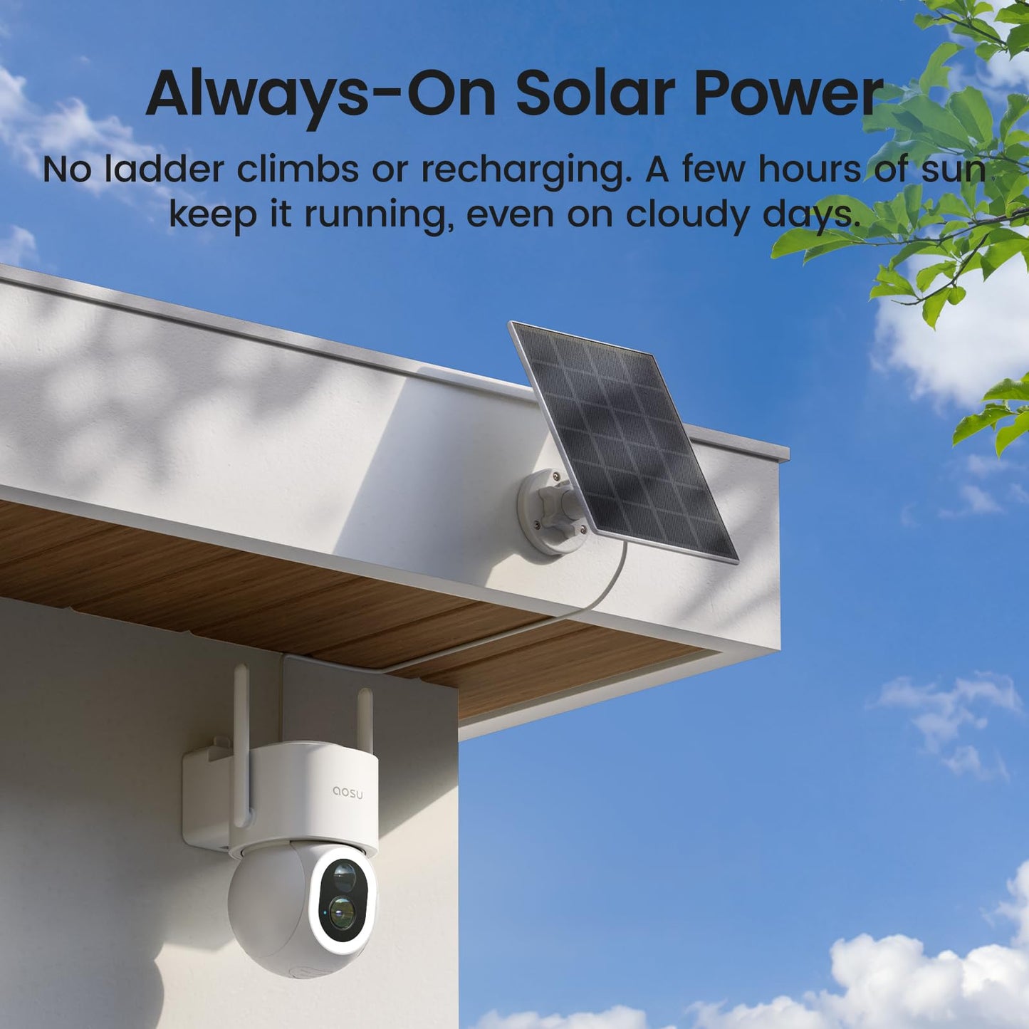 aosu SolarCam D1 Max 2-Cam Kit, 4K Solar Security Cameras Outdoor Wireless, 360° Pan & Tilt Coverage, Auto Tracking, Color Night Vision, No Subscription Required, Local Storage up to 1TB
