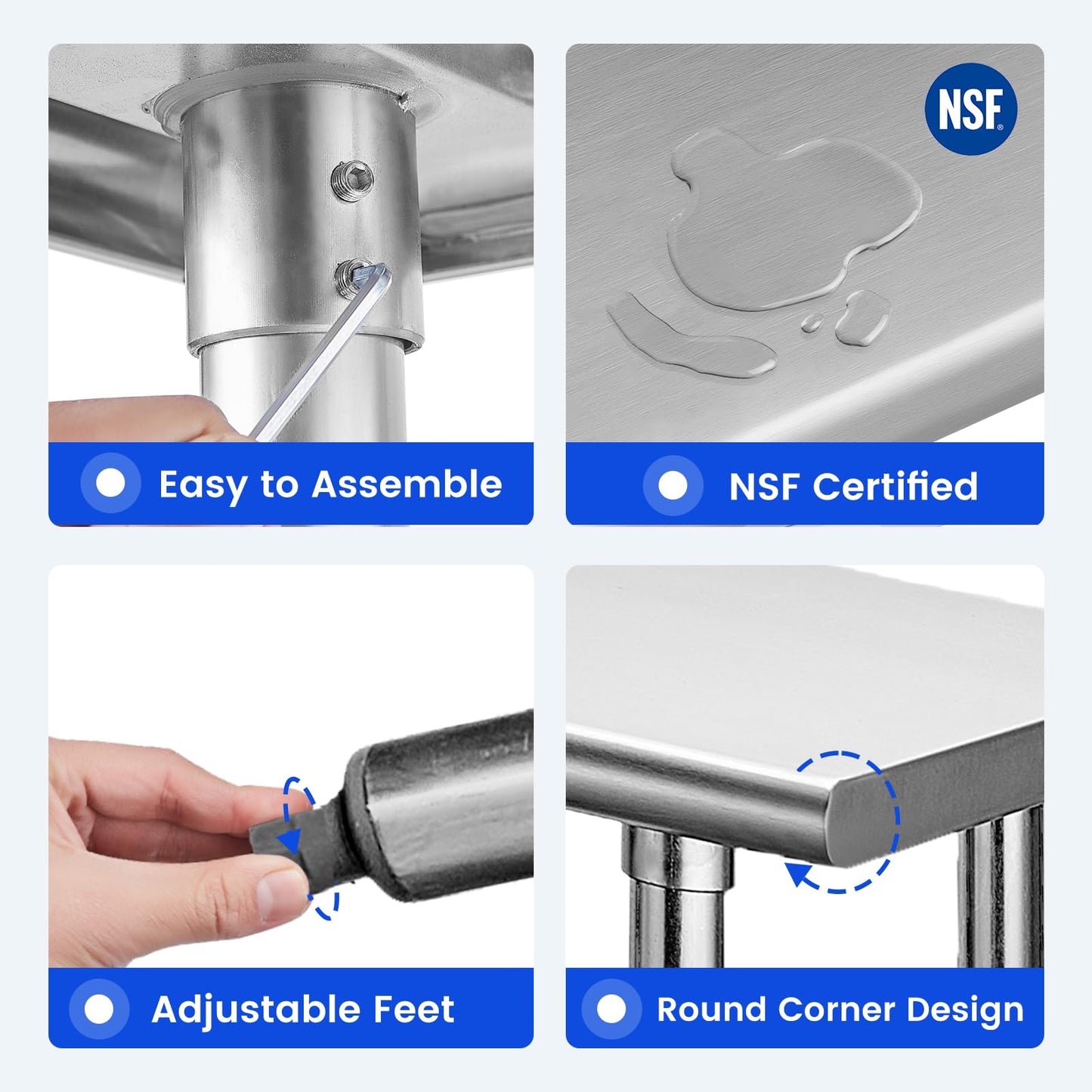 Hally Stainless Steel Table for Prep & Work 24 x 48 Inches, NSF Commercial Heavy Duty Table with Undershelf and Galvanized Legs for Restaurant, Home and Hotel