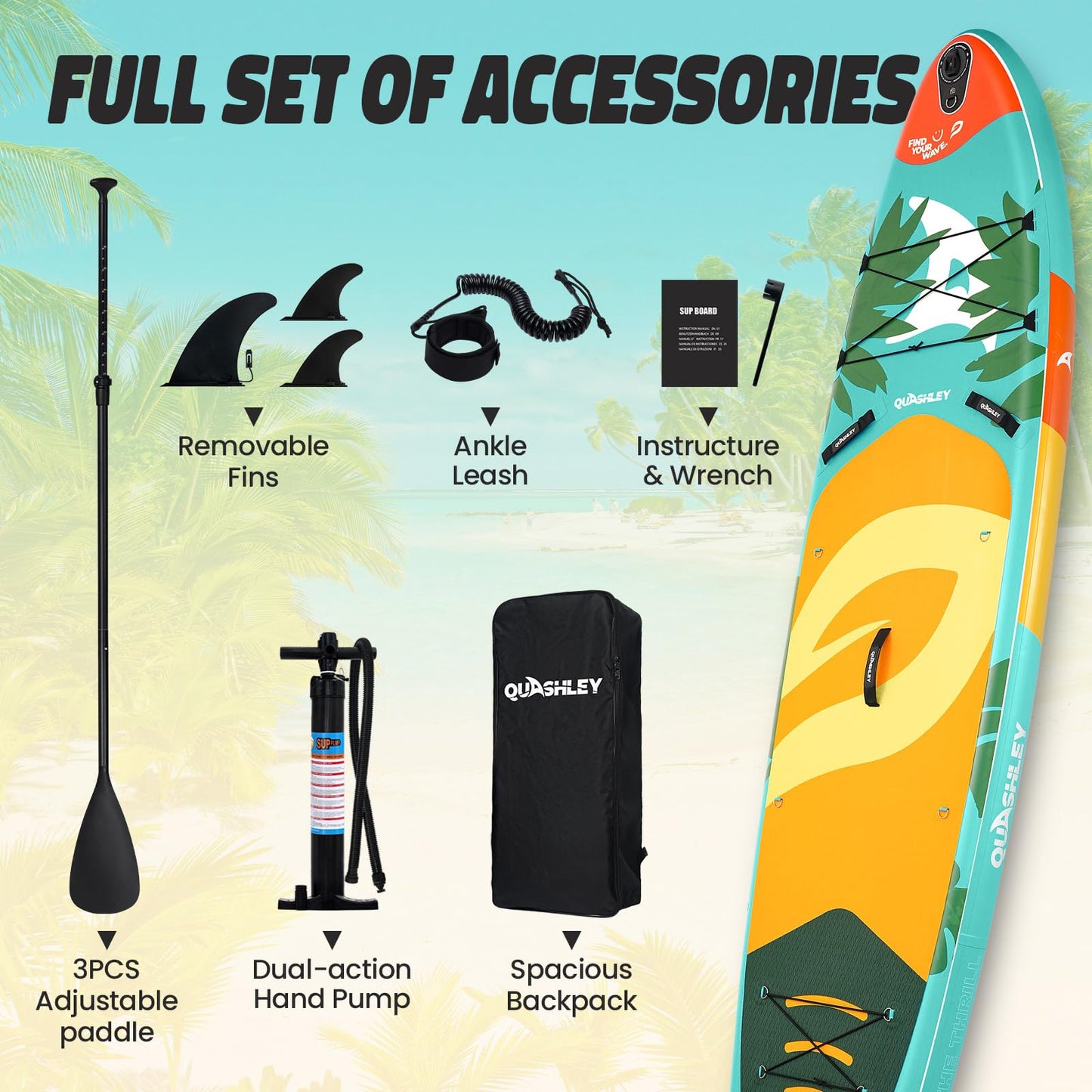 Quashley Inflatable Stand Up Paddle Boards 34" Wide SUP Boards with All Premium Paddleboards Accessories,Stable Design for Beginners Green Paddle Boards