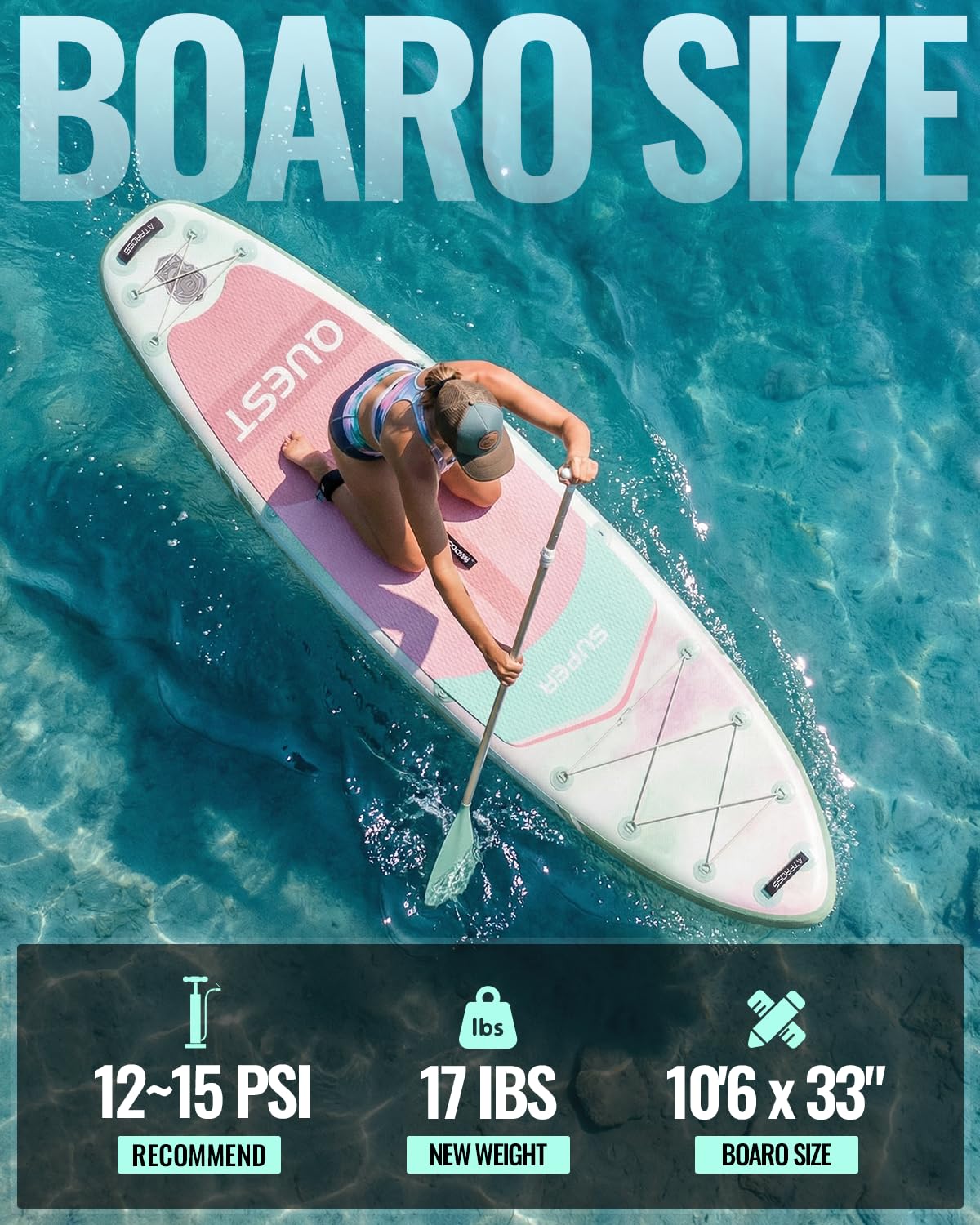 10'6''x33''Inflatable Stand Up Paddle Board, 400lbs Extra Ultra-Light Blow Up Paddle Board, Premium SUP Accessories Kit & Backpack, Non-Slip Stable Deck Boat for Yoga Fishing Surf