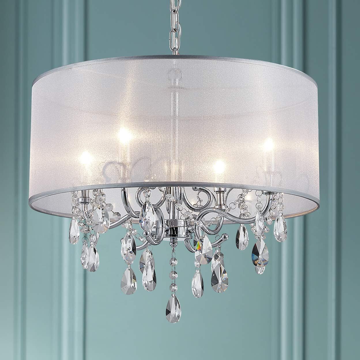 Bestier Crystal Pendant Drum Chandelier 4 Light LED Ceiling Light 19 in Dia x 18 in H Pendant Light 02 Model d4eaac92