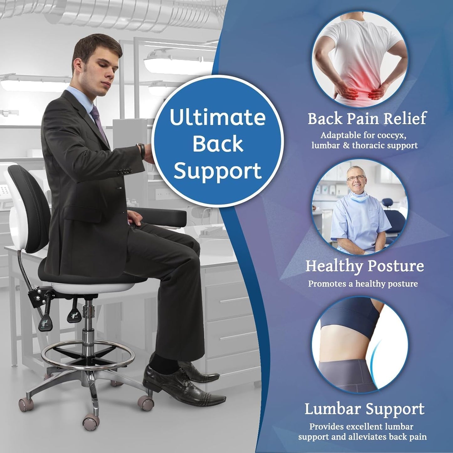 LIMKOMES Dental Assistant Chair with Rotatable Armrest,500 lbs Capacity