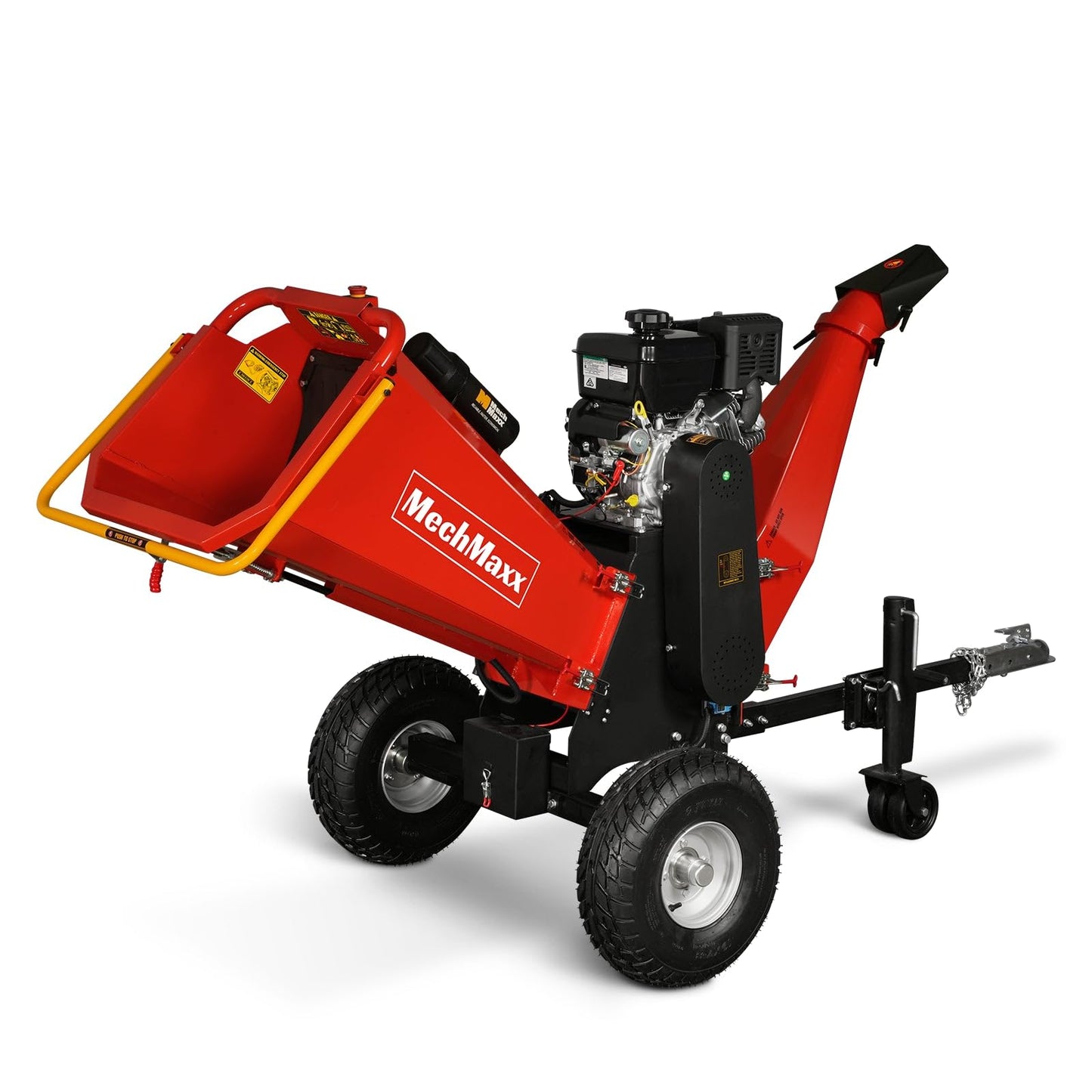 MechMaxx 6 inch B&S 408cc 14hp Gas Powered Wood Chipper Shredder Mulcher with Towbar, 6" Max Chipping Diameter Capacity,with Emergency Stop Button&Stop Bar,Model P4206 Red