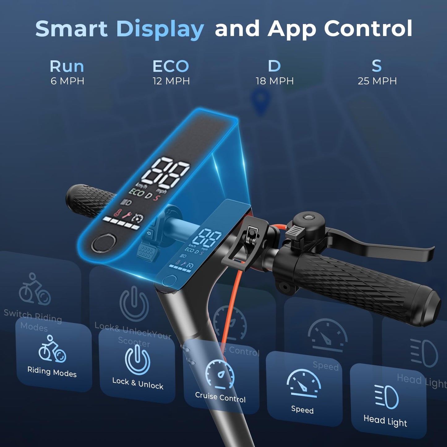 HopCycle Electric Scooters - Electric Scooter Adults, 1200W/1000W/500W Motor, 28/25/21/18 MPH Top Speed, 10''/8.5'' Tires, 28/25/23/21Miles, APP Control E Scooter for Teens Dark Black-1