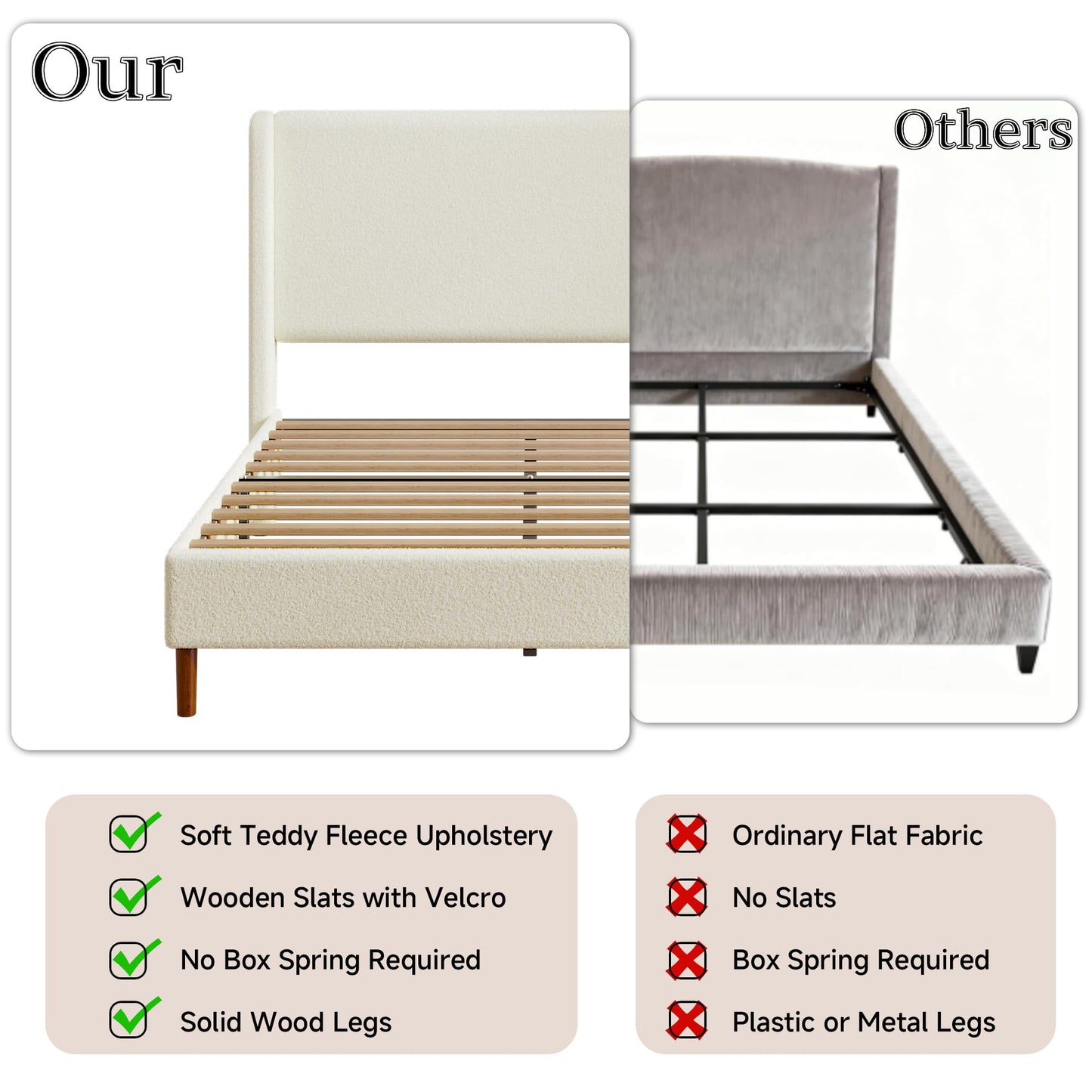 Lcwtvgxr Full Boucle Upholstered Platform Bed Frame, Beige