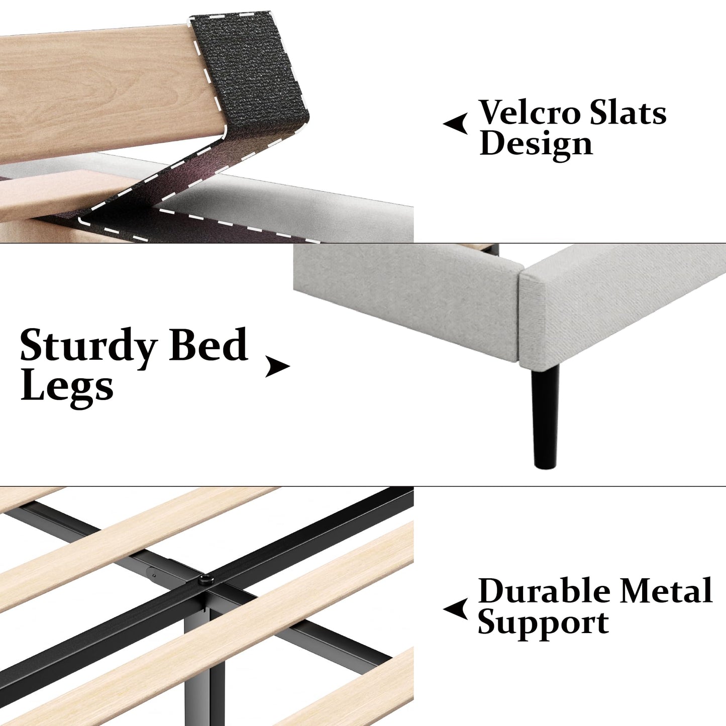 Gruwans Queen Size Bed Frame with Upholstered Wingback Headboard, Easy Assemnly Platform Bed, Wooden Slat Support No Box Spring Needed, Sand