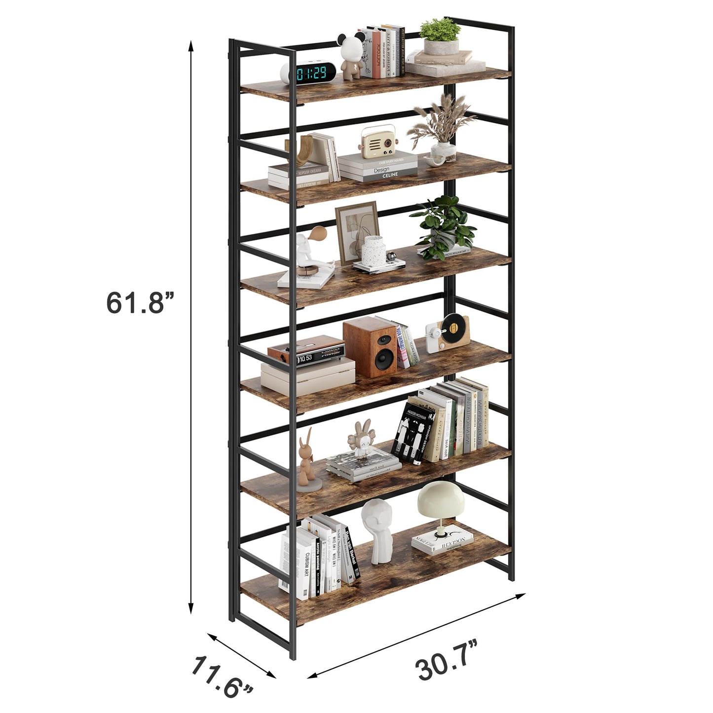 BHG Vintage Multifunctional Folding Bookshelf, No-Assembly Plant Stand Storage Rack Shelves for Home Office