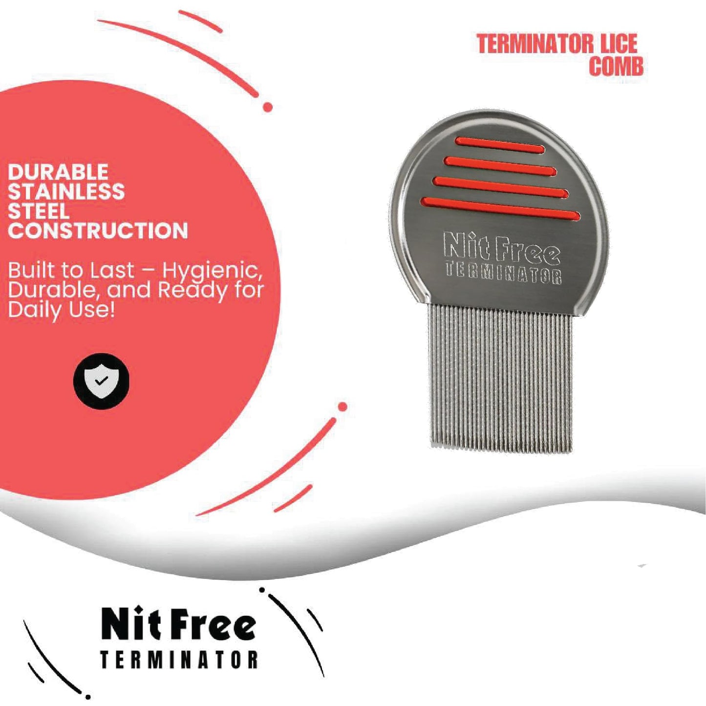 Nit Free Terminator Lice Comb - Professional Stainless Steel Comb for Effective Head Lice Treatment (Colors May Vary) (Pack of 24)