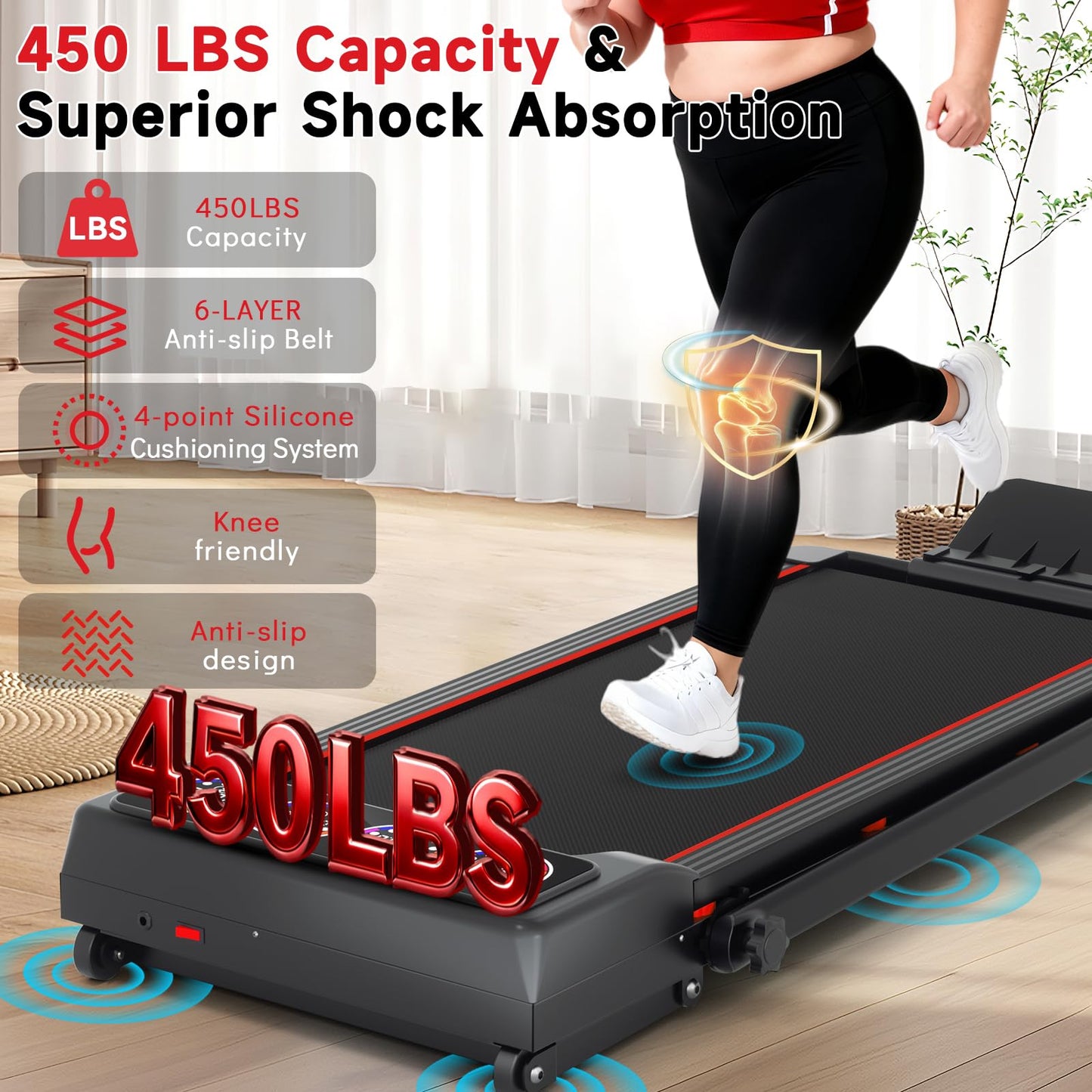 Joxir Walking Pad Treadmill with 12% 12-Level Auto Incline and Handle Bar, 7.5MPH 450 lbs Capacity Under Desk Treadmills for Home, Portable Treadmill with Incline, Remote Control, RGB LED Screen