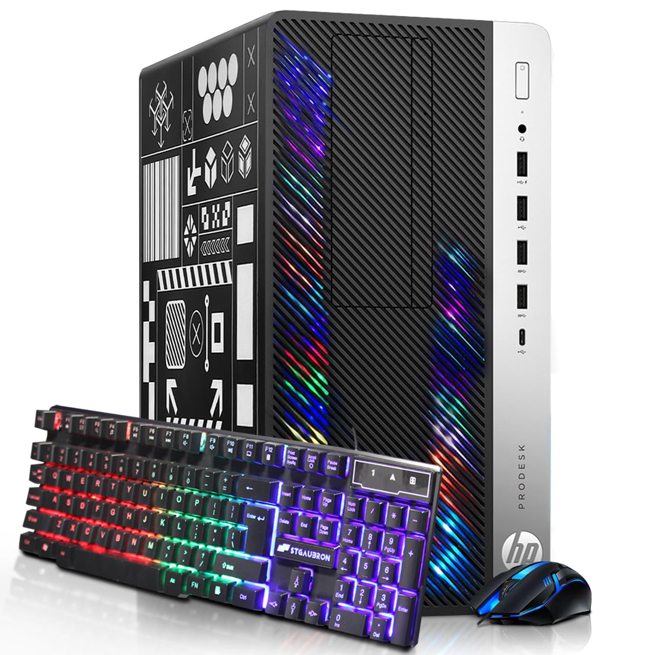 HP RGB Gaming Desktop Computer, Intel Quad Core I5-6500 up to 3.6GHz, GeForce GT 1030 2G, 16GB DDR4, 512G SSD, RGB Keyboard & Mouse, 600M WiFi & Bluetooth 5.0, Windows 11 (Renewed)