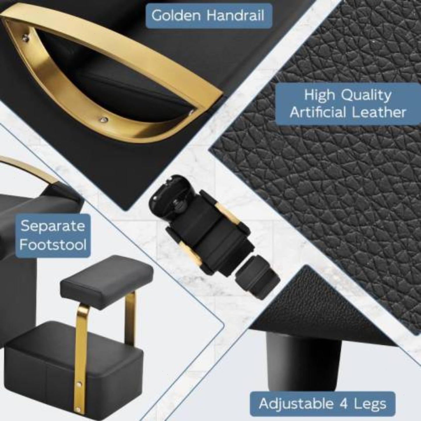 Daklpiw Professional Shampoo Chair with Bowl & Footrest, 300LBS Reclining Backwash Station with Gold Armrests, Waterproof PU Leather Salon Hair Washing Unit for Barber Shop & Spa