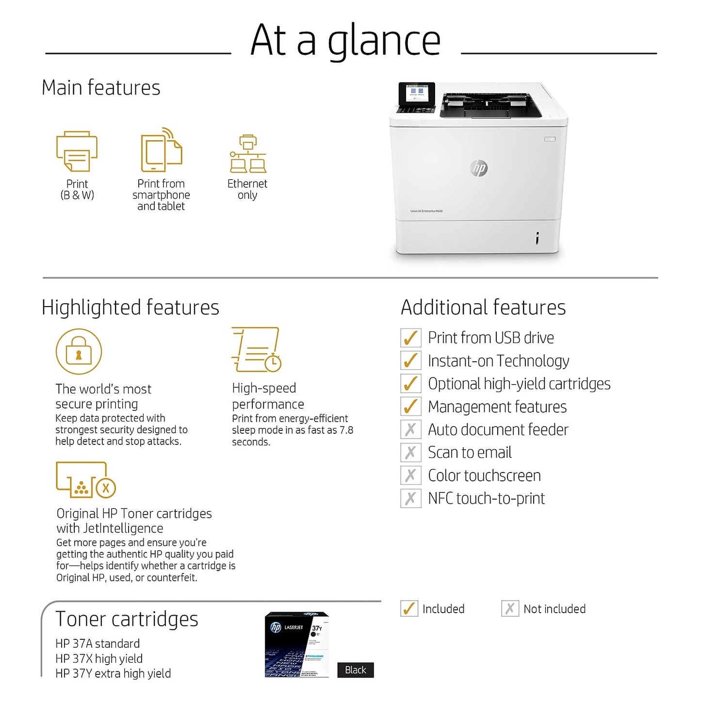 HP LaserJet Enterprise M608n Monochrome Printer with Built-in Ethernet (K0Q17A)